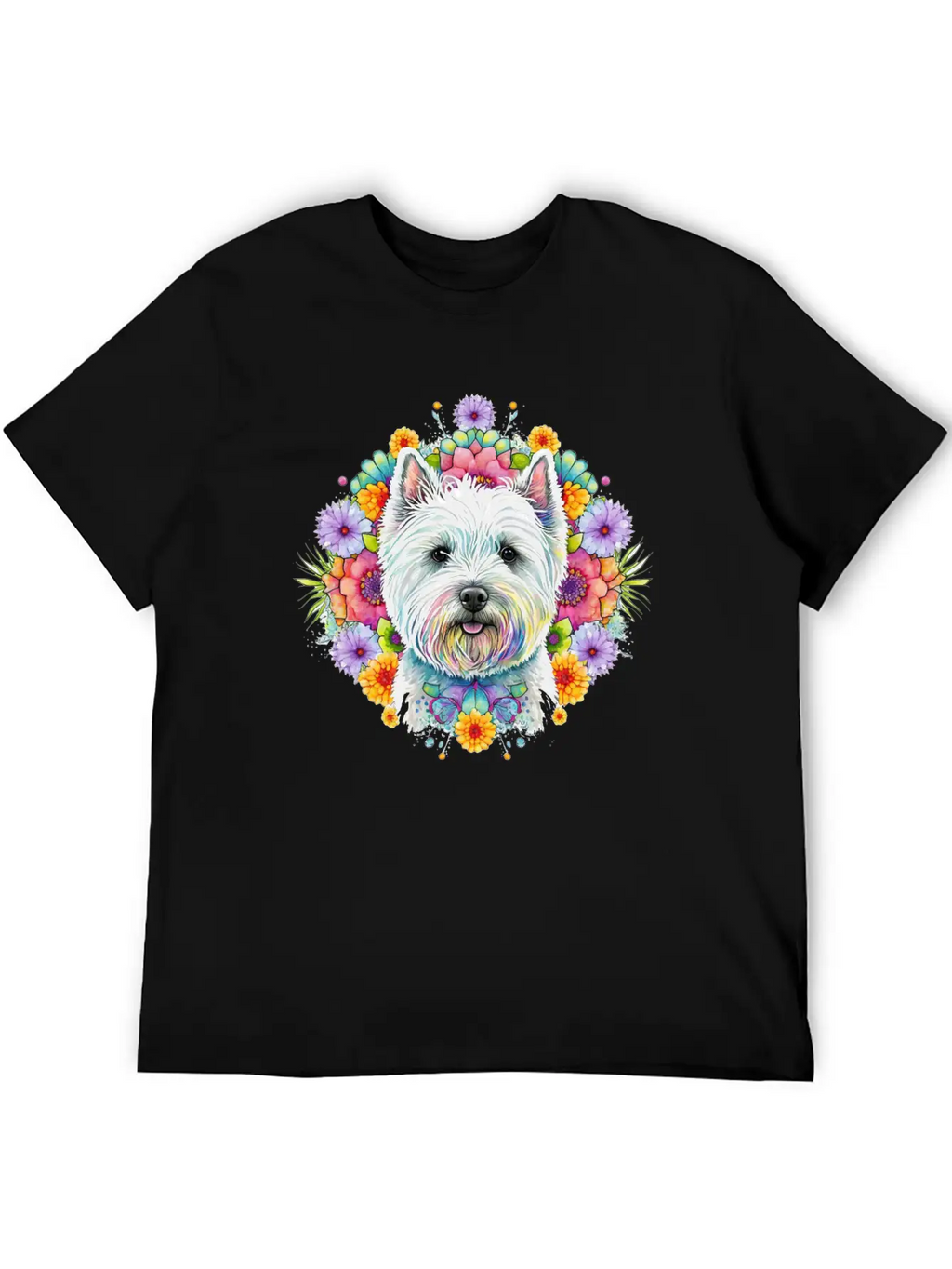 Westie Cute Face Floral Unisex Short Sleeve Soft Cotton T-Shirt – Casual Everyday Wear