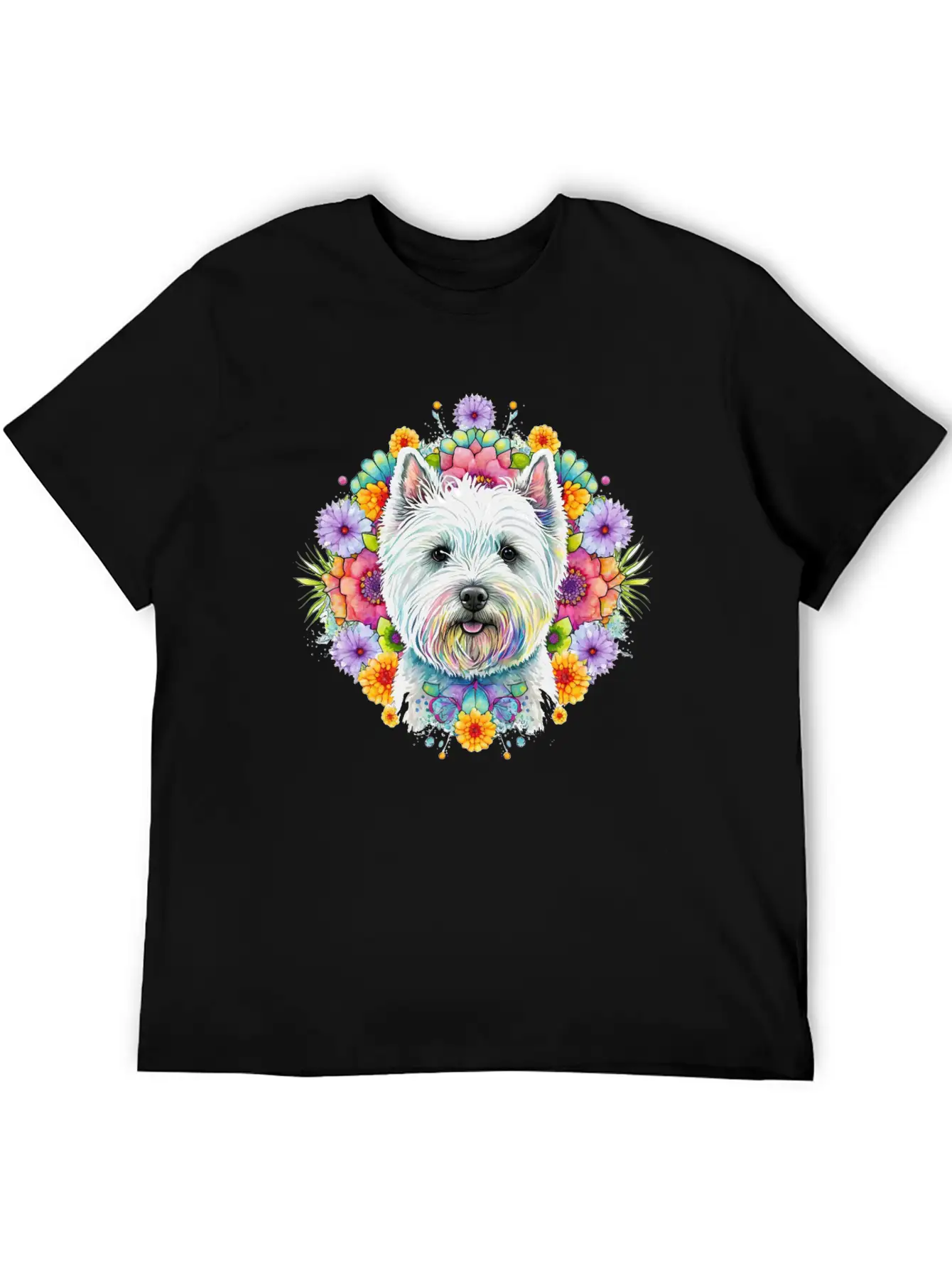 Westie Cute Face Floral Unisex Short Sleeve Soft Cotton T-Shirt – Casual Everyday Wear
