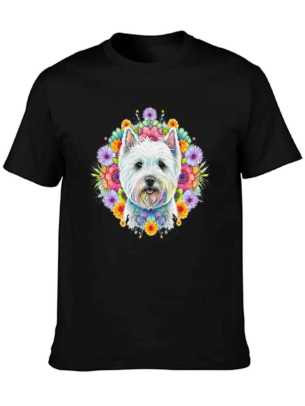 Westie Cute Face Floral Unisex Short Sleeve Soft Cotton T-Shirt – Casual Everyday Wear