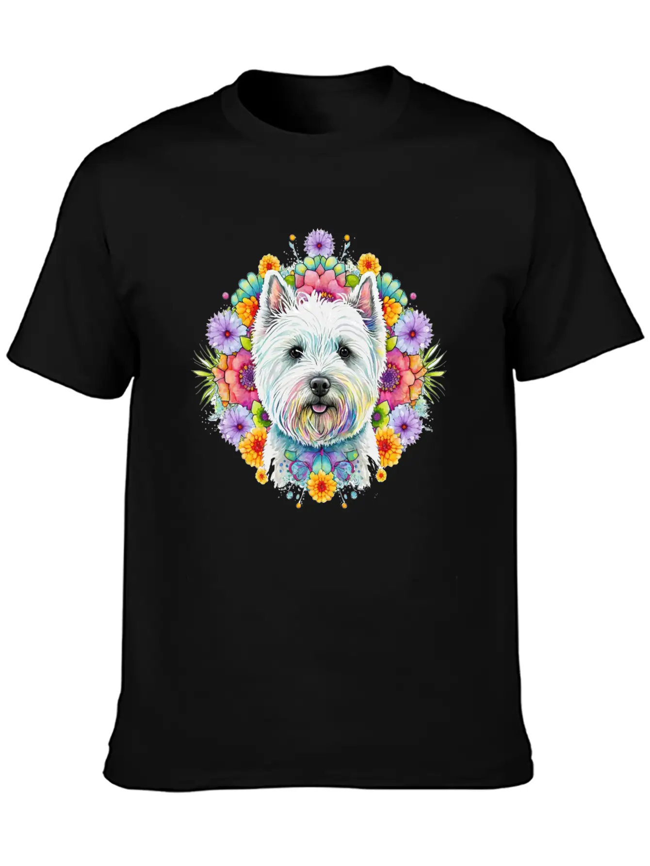 Westie Cute Face Floral Unisex Short Sleeve Soft Cotton T-Shirt – Casual Everyday Wear