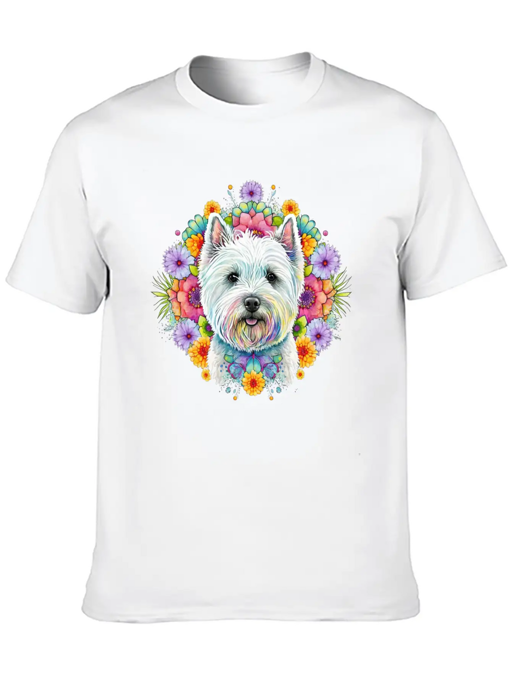Westie Cute Face Floral Unisex Short Sleeve Soft Cotton T-Shirt – Casual Everyday Wear