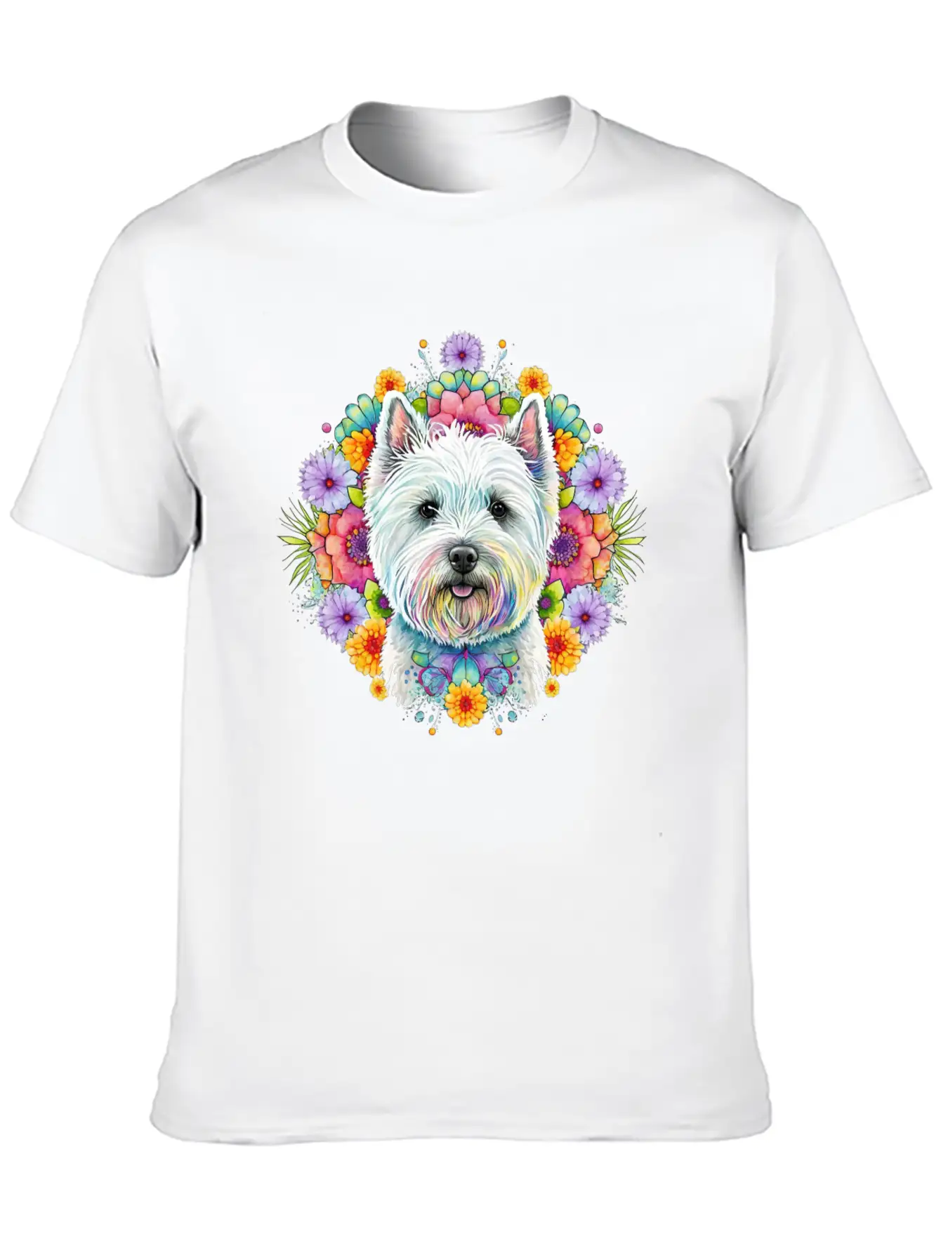 Westie Cute Face Floral Unisex Short Sleeve Soft Cotton T-Shirt – Casual Everyday Wear