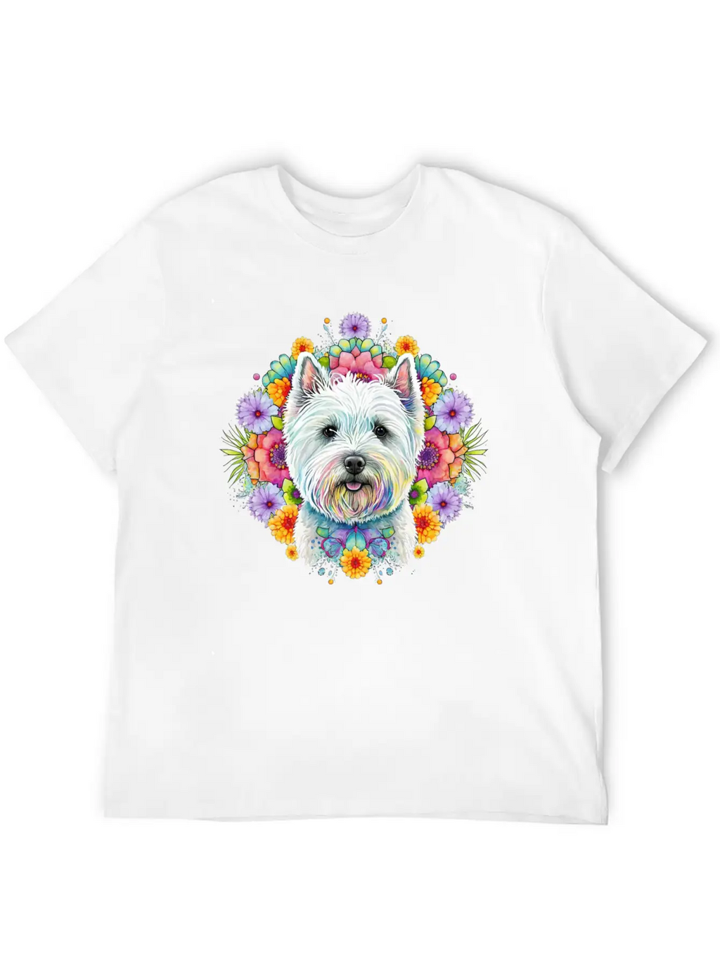 Westie Cute Face Floral Unisex Short Sleeve Soft Cotton T-Shirt – Casual Everyday Wear