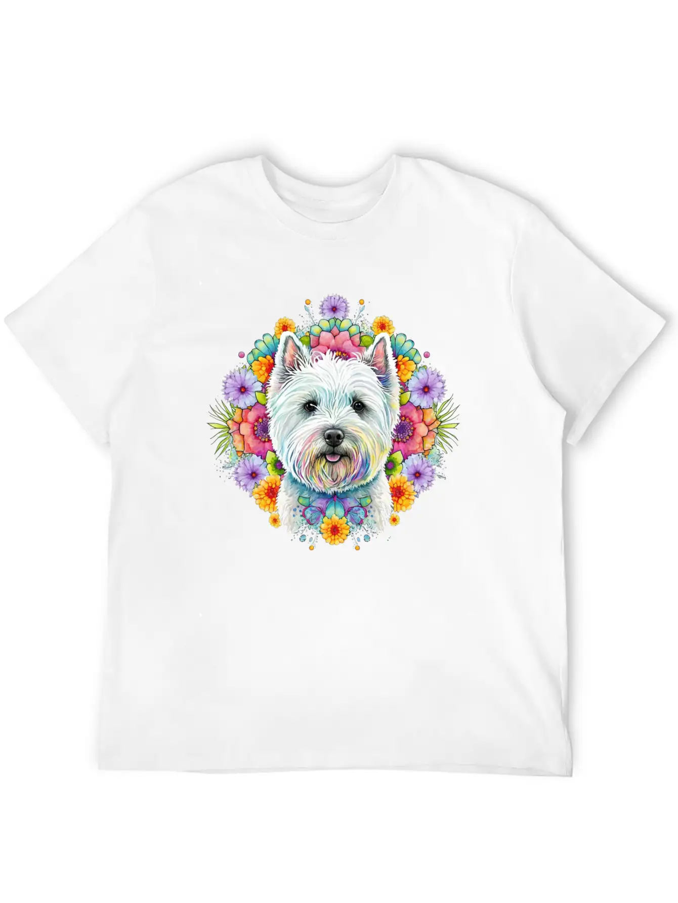 Westie Cute Face Floral Unisex Short Sleeve Soft Cotton T-Shirt – Casual Everyday Wear