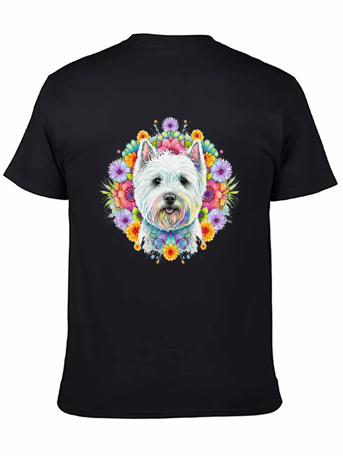 Westie Cute Face Floral Unisex Short Sleeve Soft Cotton T-Shirt – Casual Everyday Wear