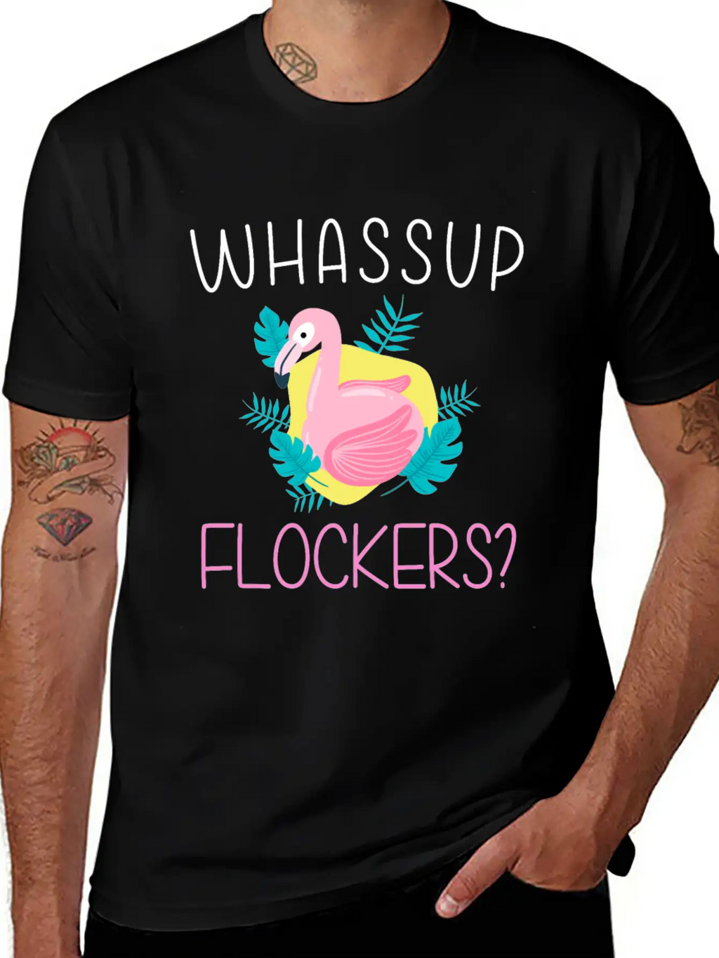 Whassup Flockers Funny Flamingo Enthusiast Bird Unisex Casual T-Shirt – Clean Design For Daily Comfort
