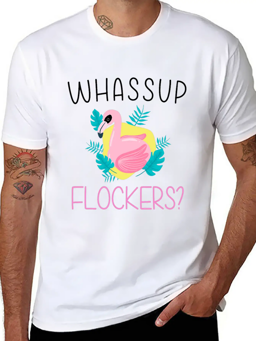 Whassup Flockers Funny Flamingo Enthusiast Bird Unisex Casual T-Shirt – Clean Design For Daily Comfort