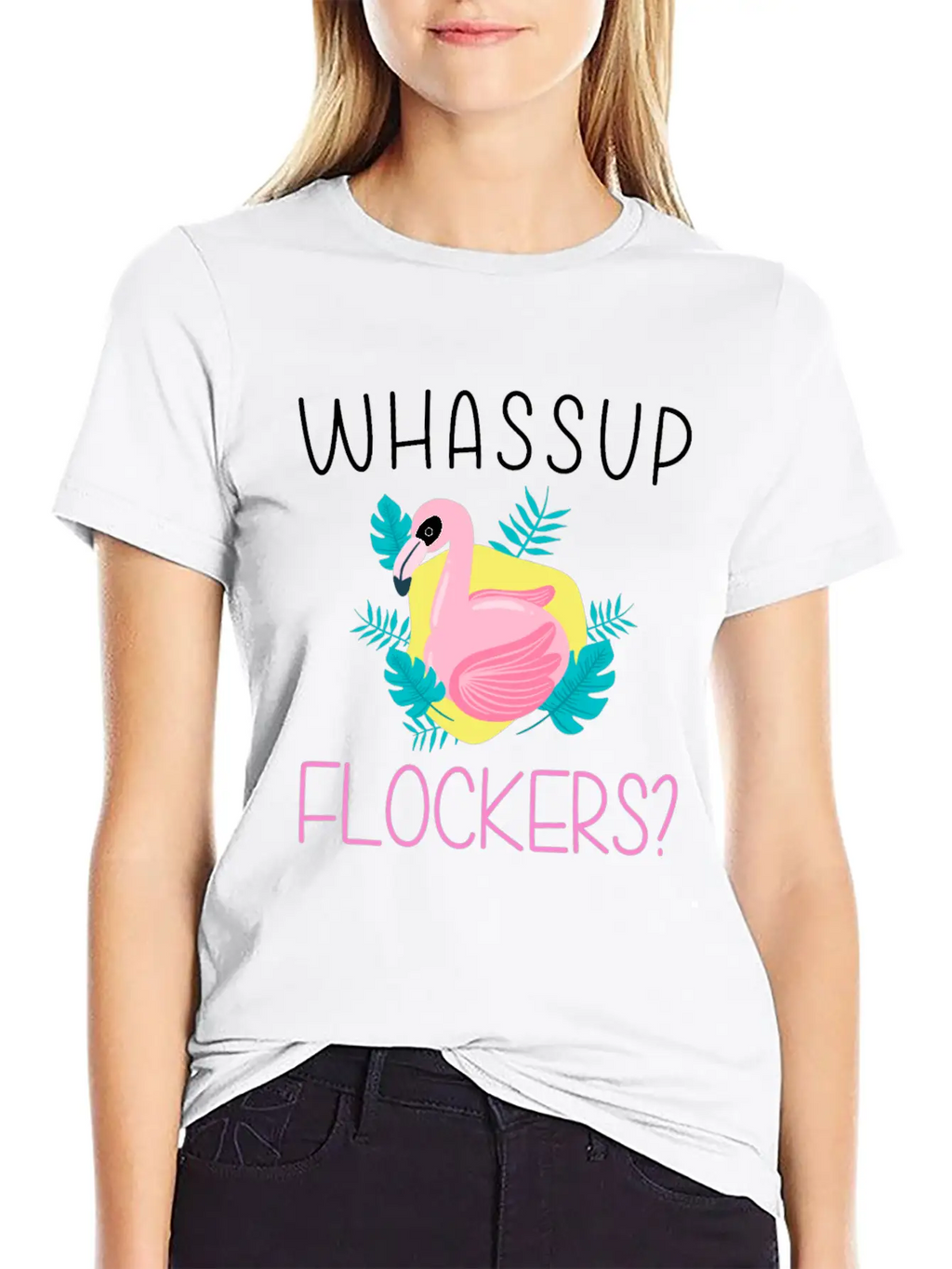 Whassup Flockers Funny Flamingo Enthusiast Bird Unisex Casual T-Shirt – Clean Design For Daily Comfort