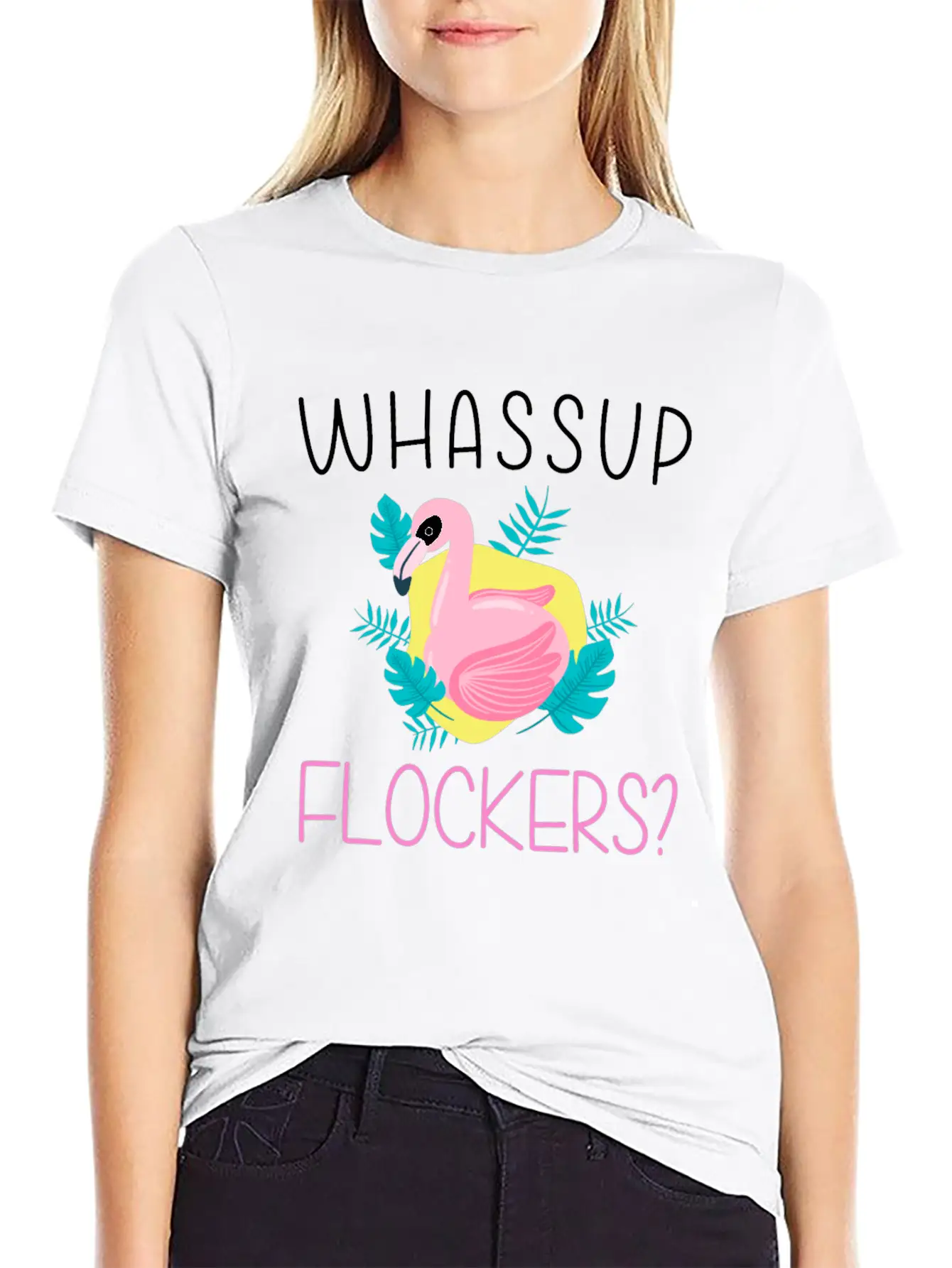 Whassup Flockers Funny Flamingo Enthusiast Bird Unisex Casual T-Shirt – Clean Design For Daily Comfort