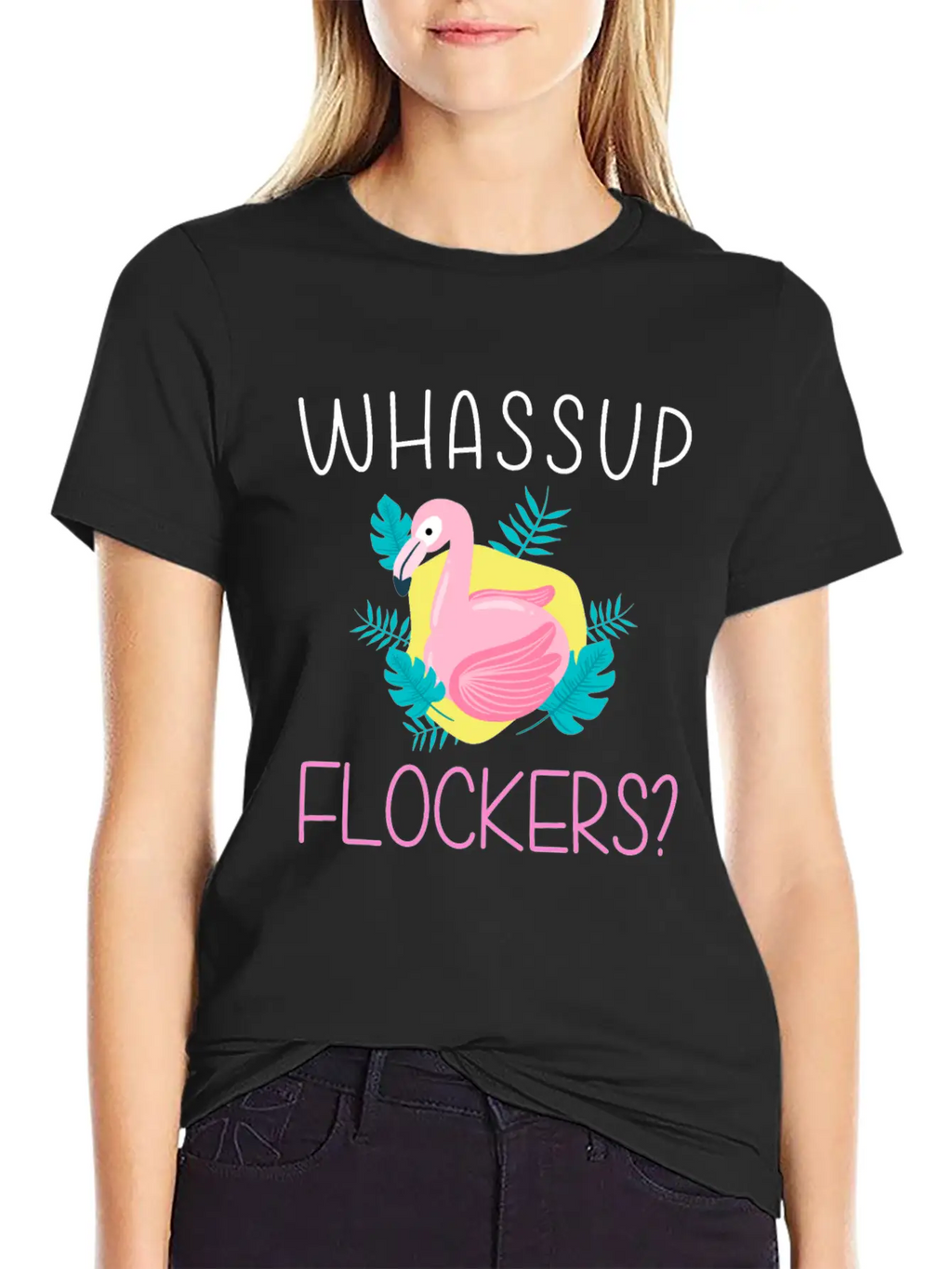 Whassup Flockers Funny Flamingo Enthusiast Bird Unisex Casual T-Shirt – Clean Design For Daily Comfort