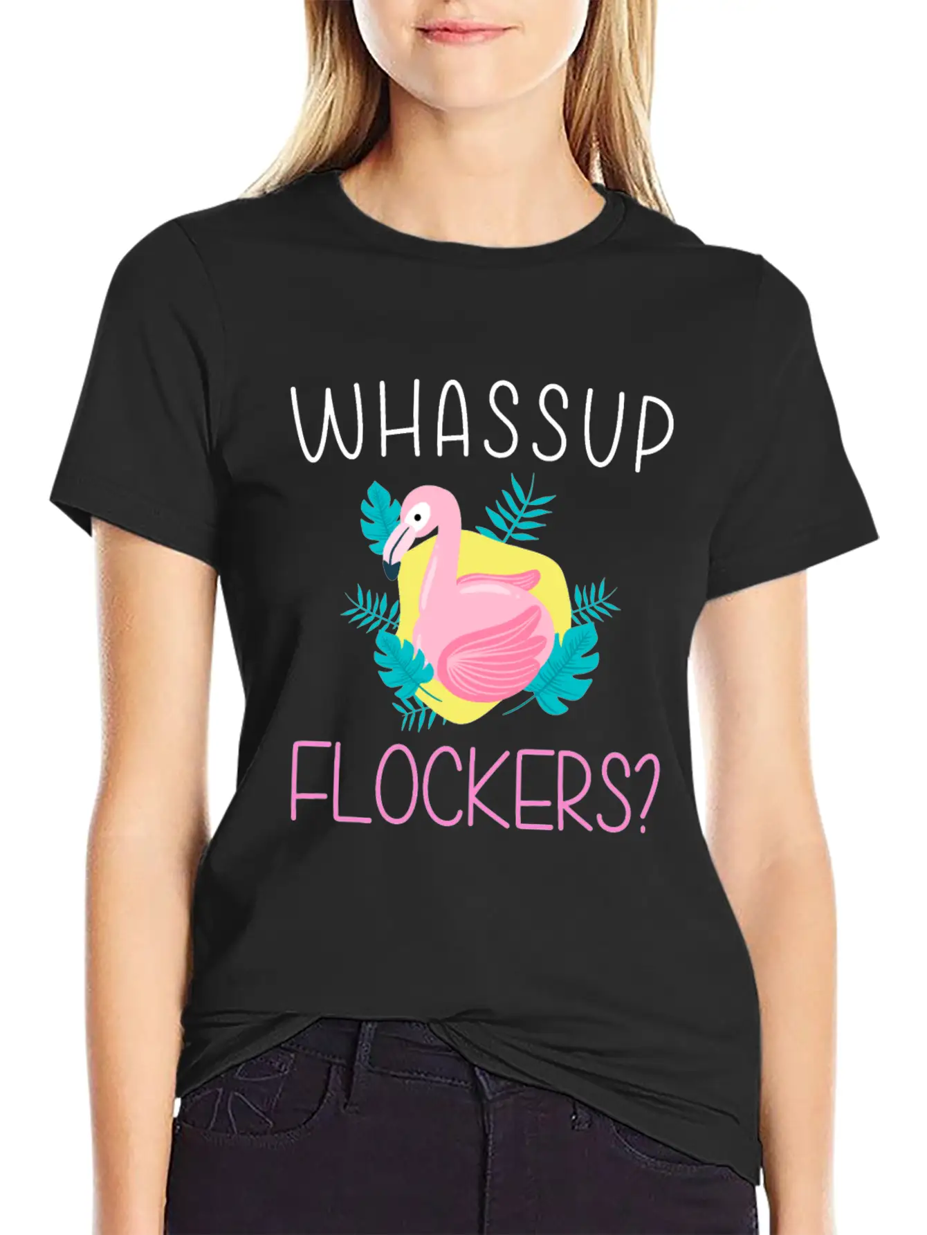 Whassup Flockers Funny Flamingo Enthusiast Bird Unisex Casual T-Shirt – Clean Design For Daily Comfort