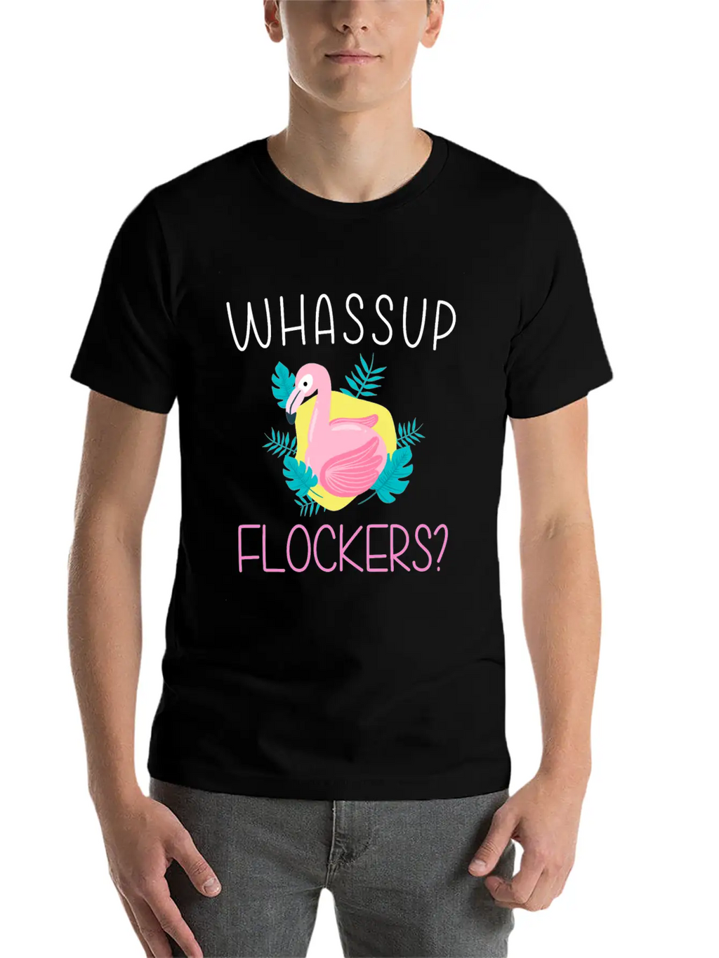 Whassup Flockers Funny Flamingo Enthusiast Bird Unisex Casual T-Shirt – Clean Design For Daily Comfort