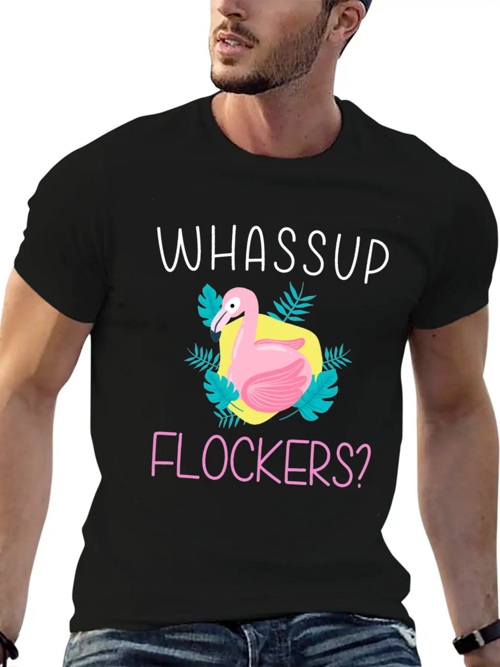 Whassup Flockers Funny Flamingo Enthusiast Bird Unisex Casual T-Shirt – Clean Design For Daily Comfort