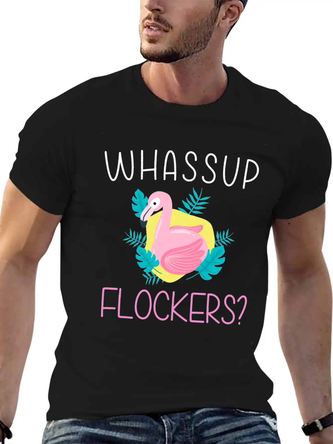 Whassup Flockers Funny Flamingo Enthusiast Bird Unisex Casual T-Shirt – Clean Design For Daily Comfort