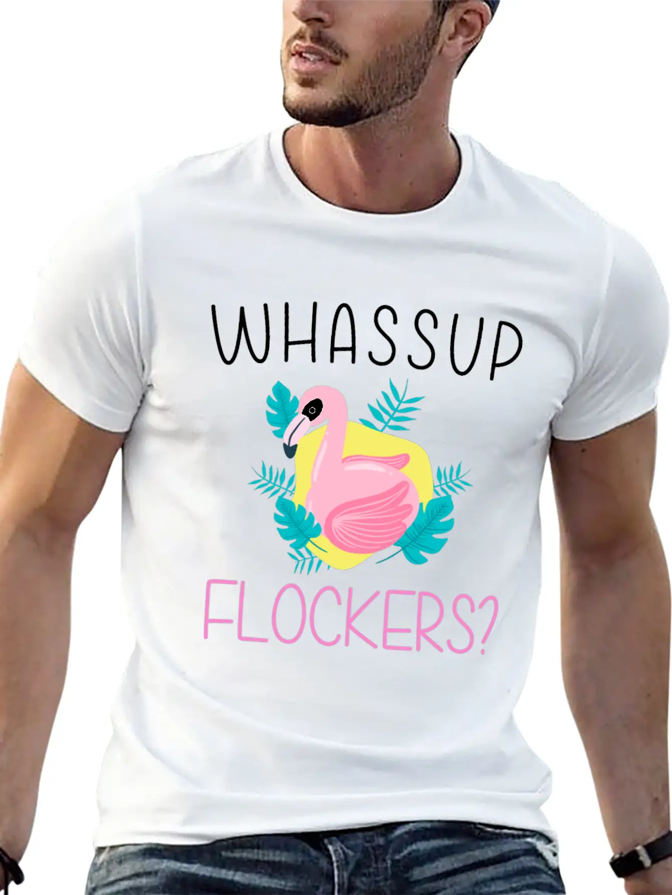 Whassup Flockers Funny Flamingo Enthusiast Bird Unisex Casual T-Shirt – Clean Design For Daily Comfort