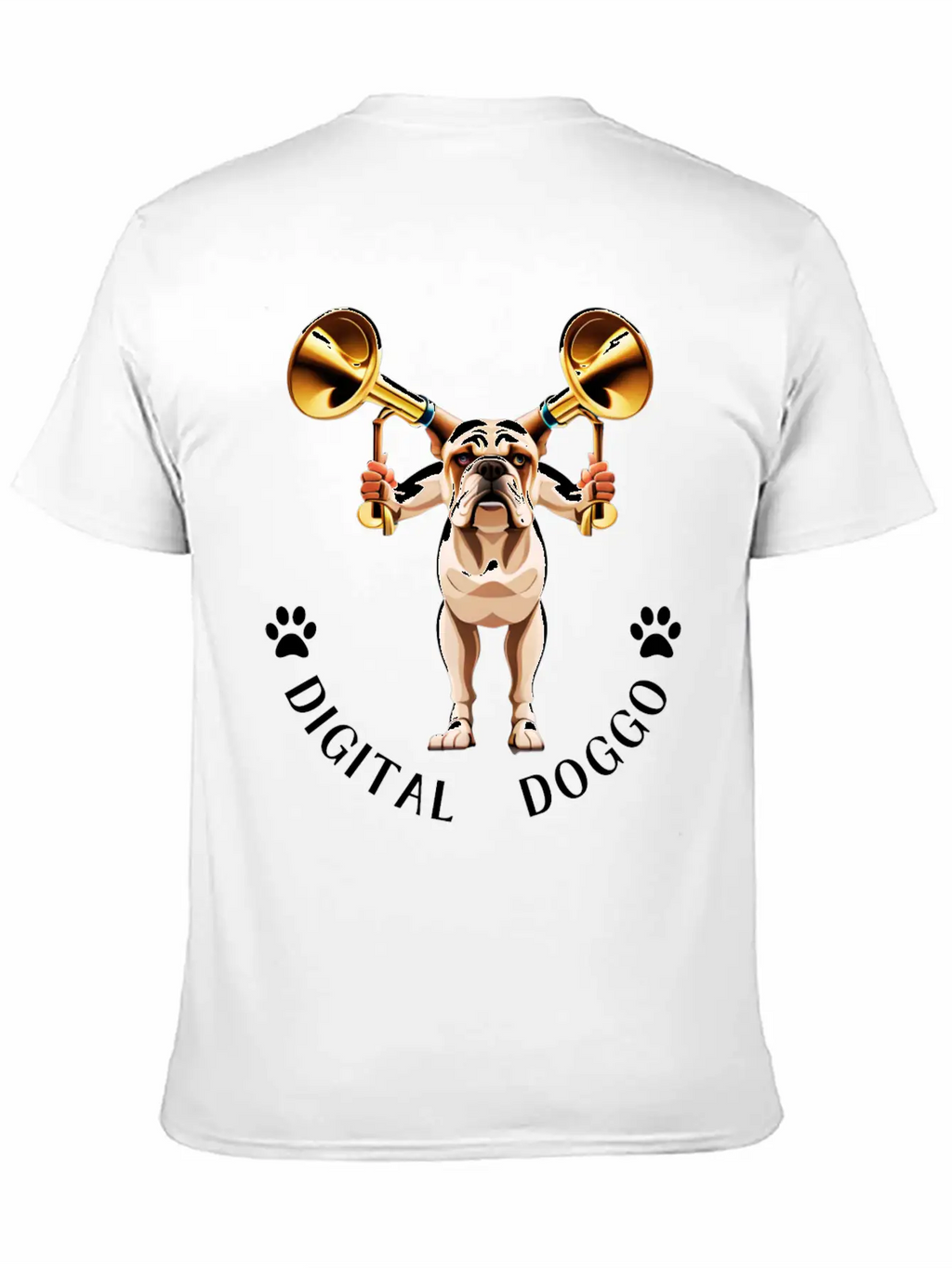 Whimsical Robotic Bulldog With Trumpet - Digital Casual Graphic T-Shirt – Simple And Comfortable Daily Wear