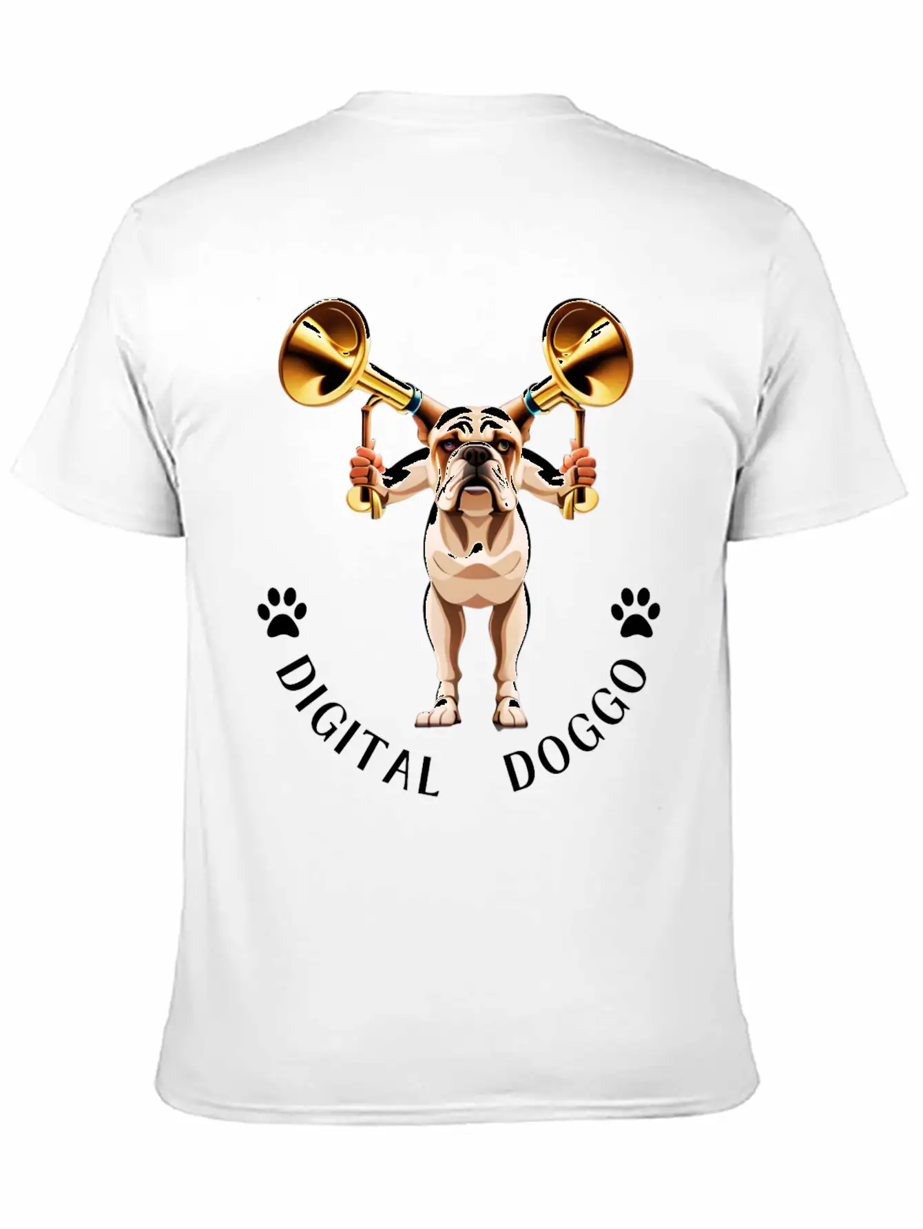 Whimsical Robotic Bulldog With Trumpet - Digital Casual Graphic T-Shirt – Simple And Comfortable Daily Wear