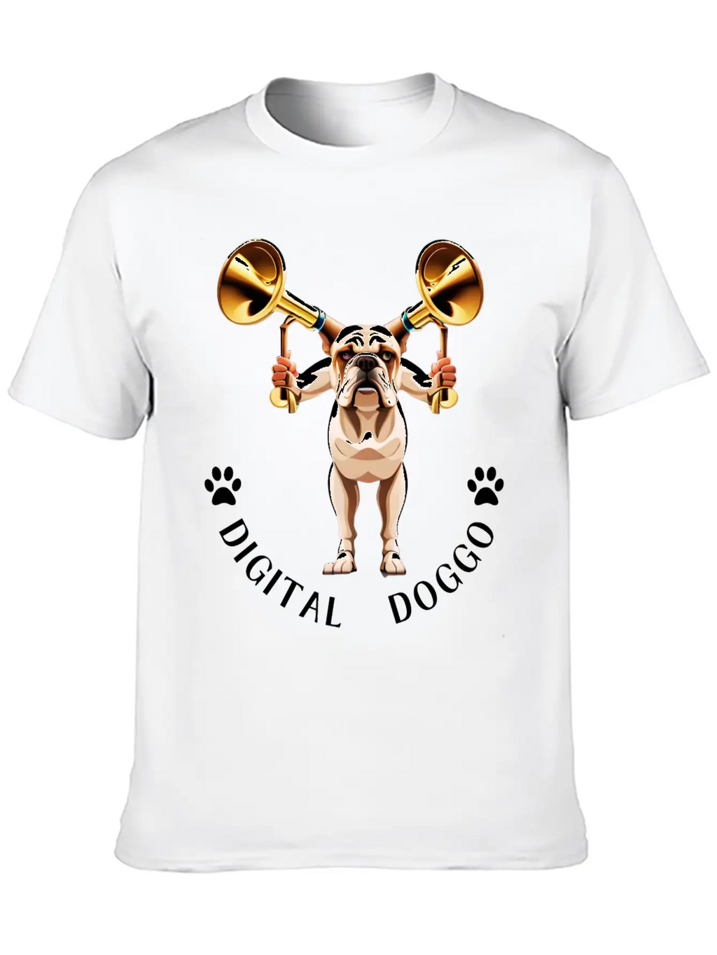 Whimsical Robotic Bulldog With Trumpet - Digital Casual Graphic T-Shirt – Simple And Comfortable Daily Wear