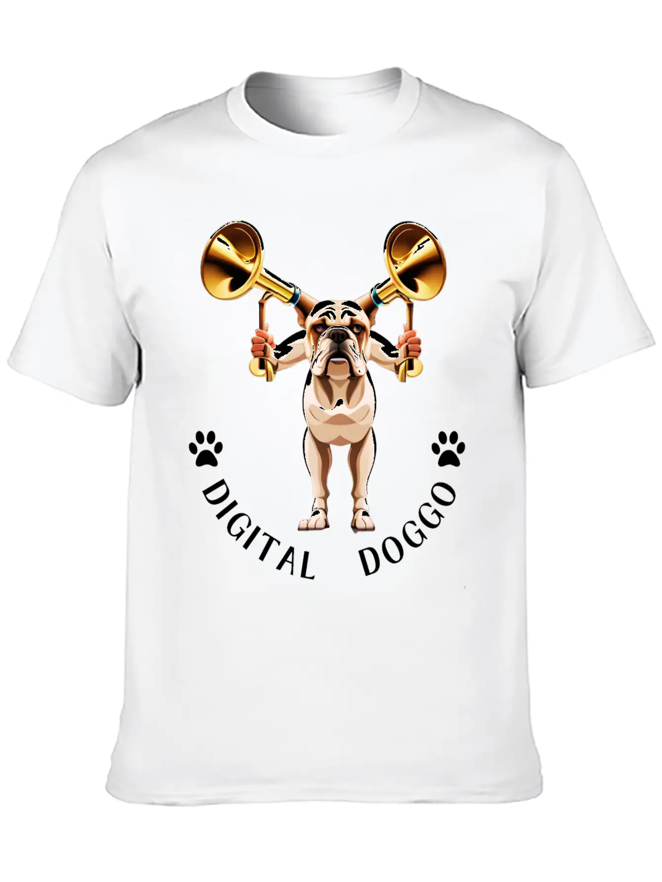 Whimsical Robotic Bulldog With Trumpet - Digital Casual Graphic T-Shirt – Simple And Comfortable Daily Wear