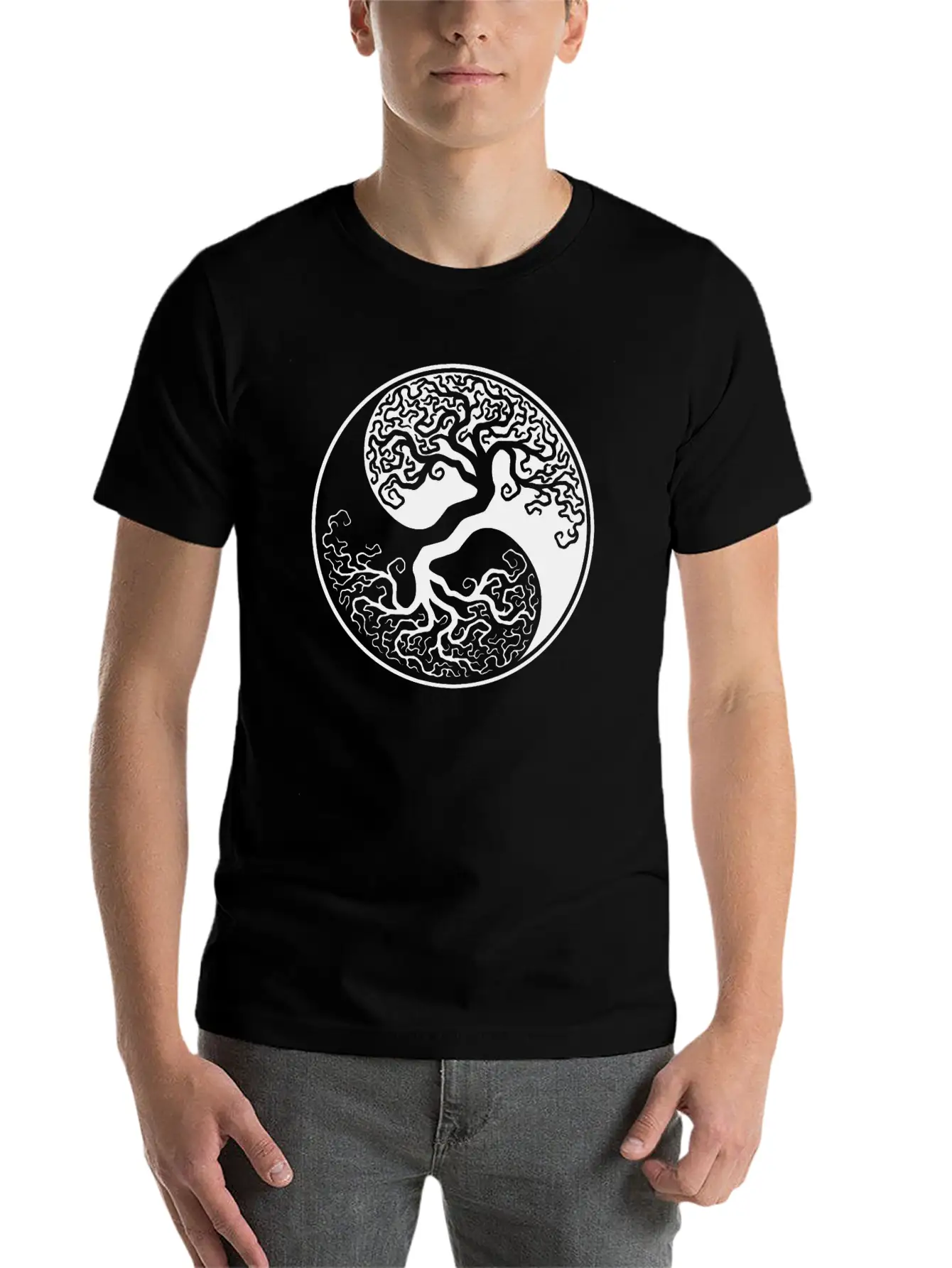 White And Black Tree Of Life Unisex Short Sleeve Soft Cotton T-Shirt – Casual Everyday Wear