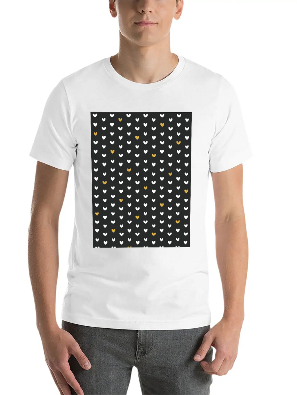 White Gold Heart Pattern On Black Unisex Casual T-Shirt – Clean Design For Daily Comfort