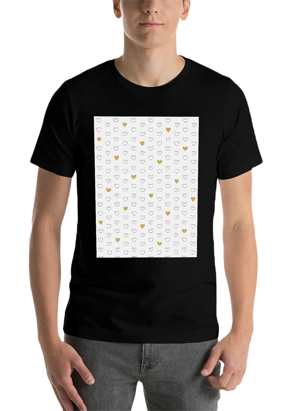 White Gold Heart Pattern On Black Unisex Casual T-Shirt – Clean Design For Daily Comfort