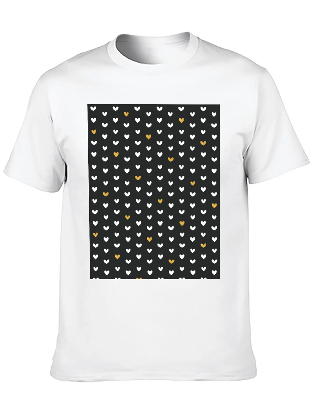 White Gold Heart Pattern On Black Unisex Casual T-Shirt – Clean Design For Daily Comfort
