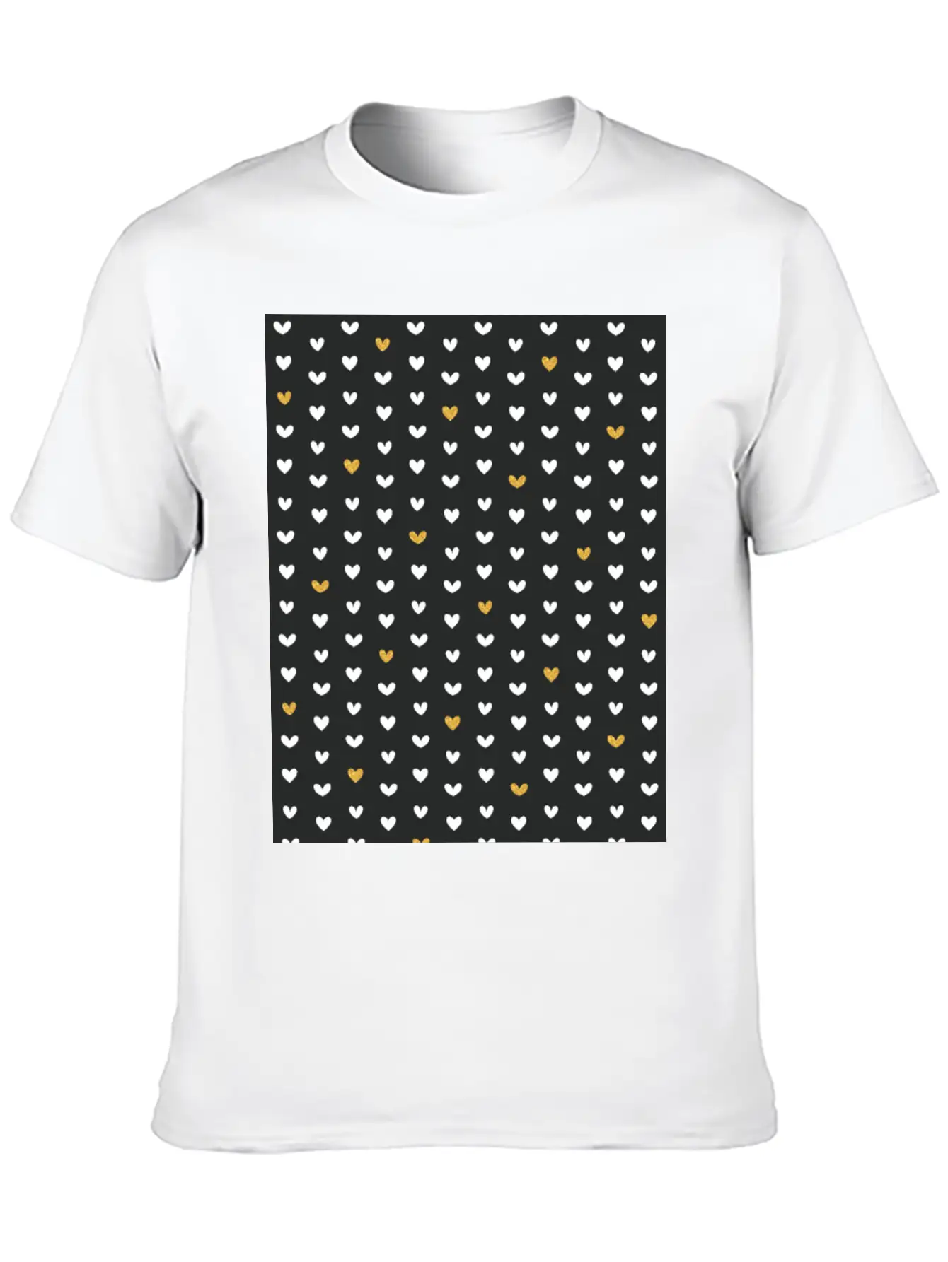 White Gold Heart Pattern On Black Unisex Casual T-Shirt – Clean Design For Daily Comfort