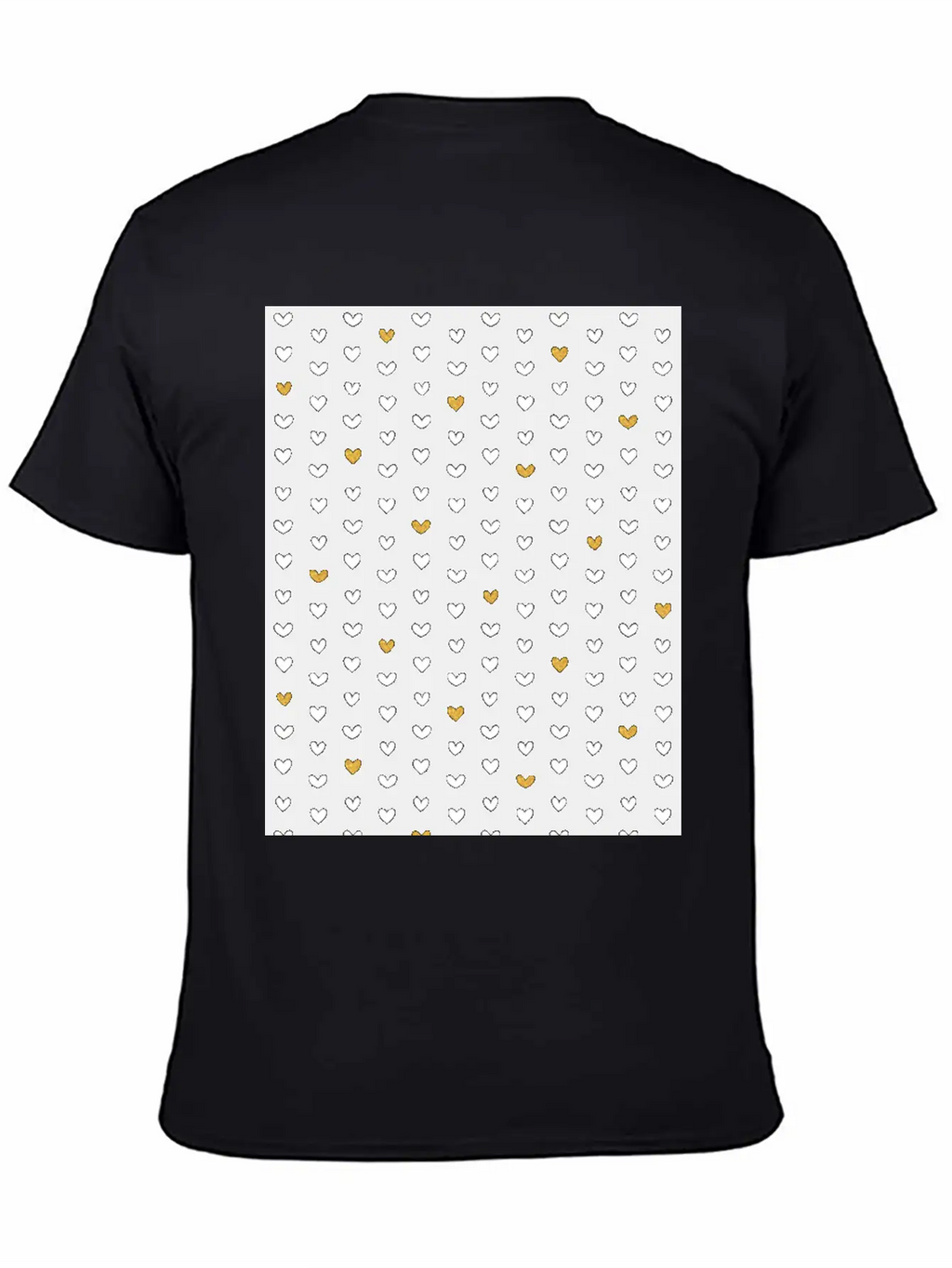 White Gold Heart Pattern On Black Unisex Casual T-Shirt – Clean Design For Daily Comfort