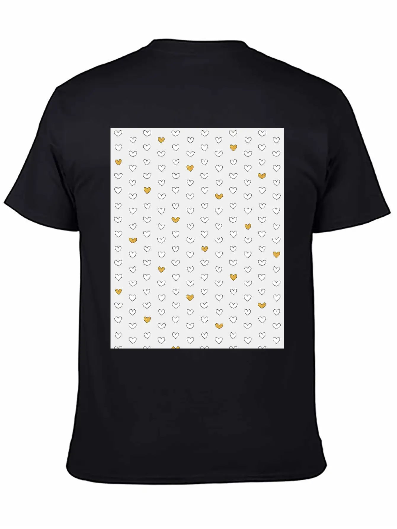 White Gold Heart Pattern On Black Unisex Casual T-Shirt – Clean Design For Daily Comfort