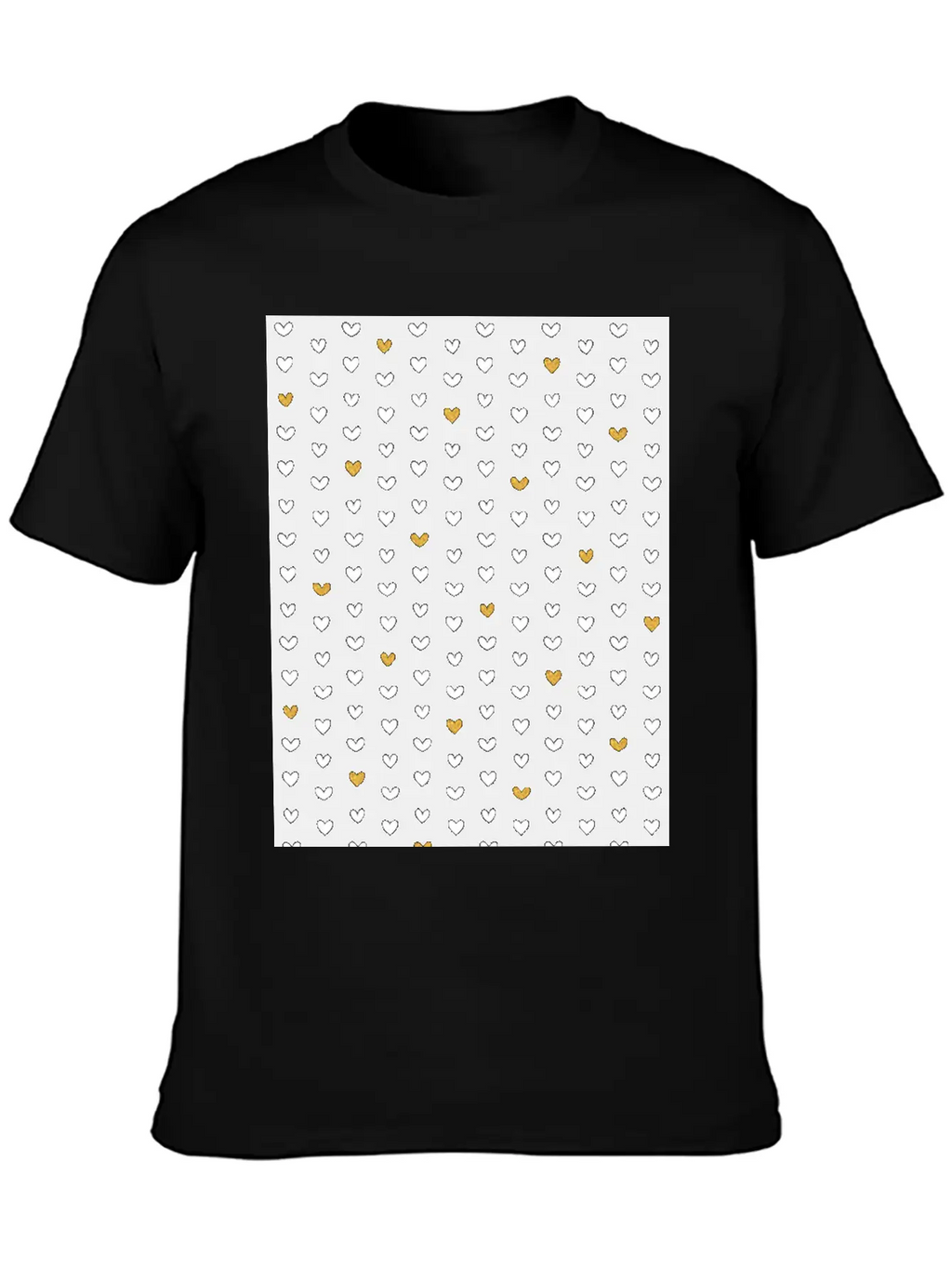 White Gold Heart Pattern On Black Unisex Casual T-Shirt – Clean Design For Daily Comfort