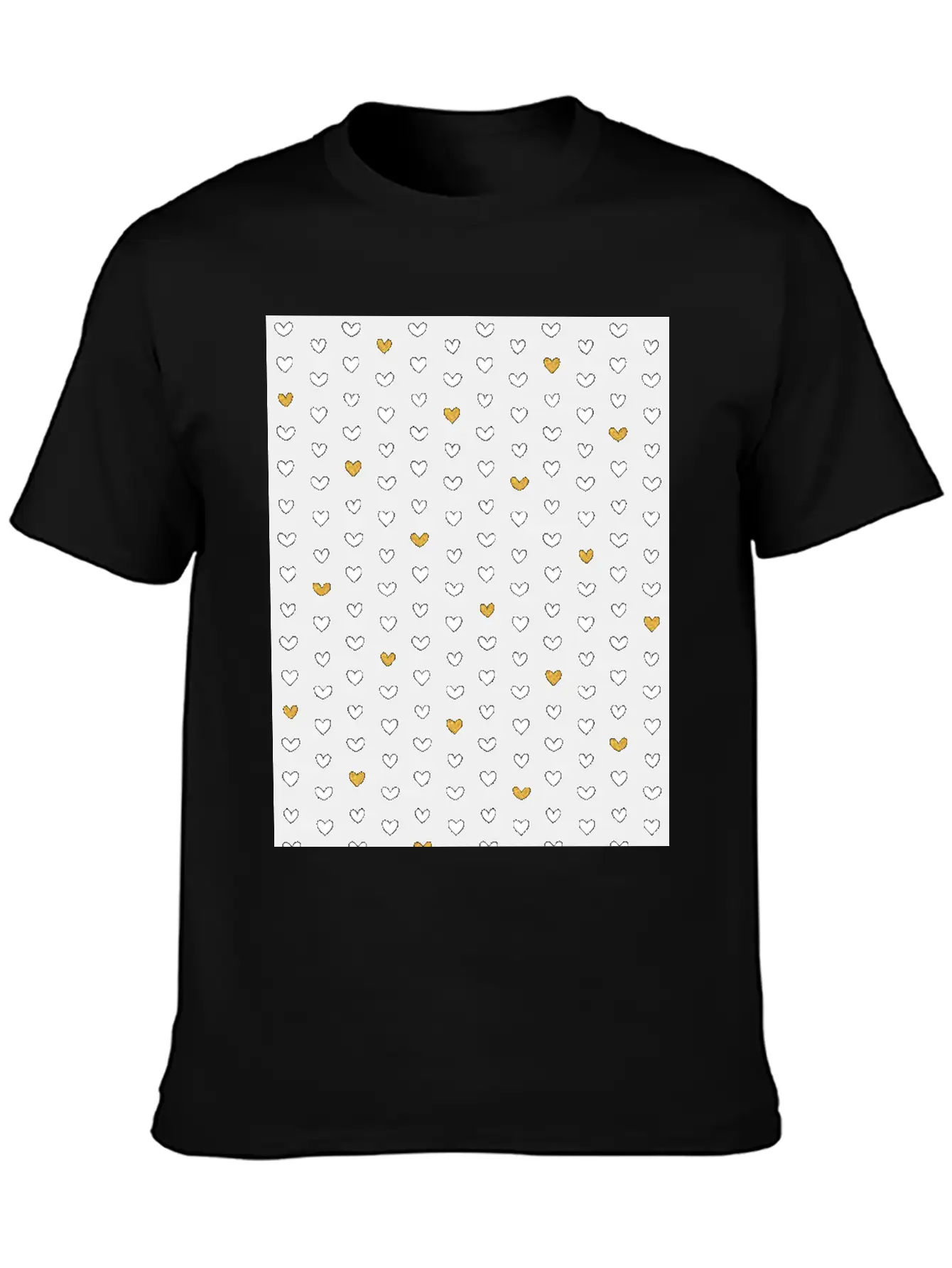 White Gold Heart Pattern On Black Unisex Casual T-Shirt – Clean Design For Daily Comfort