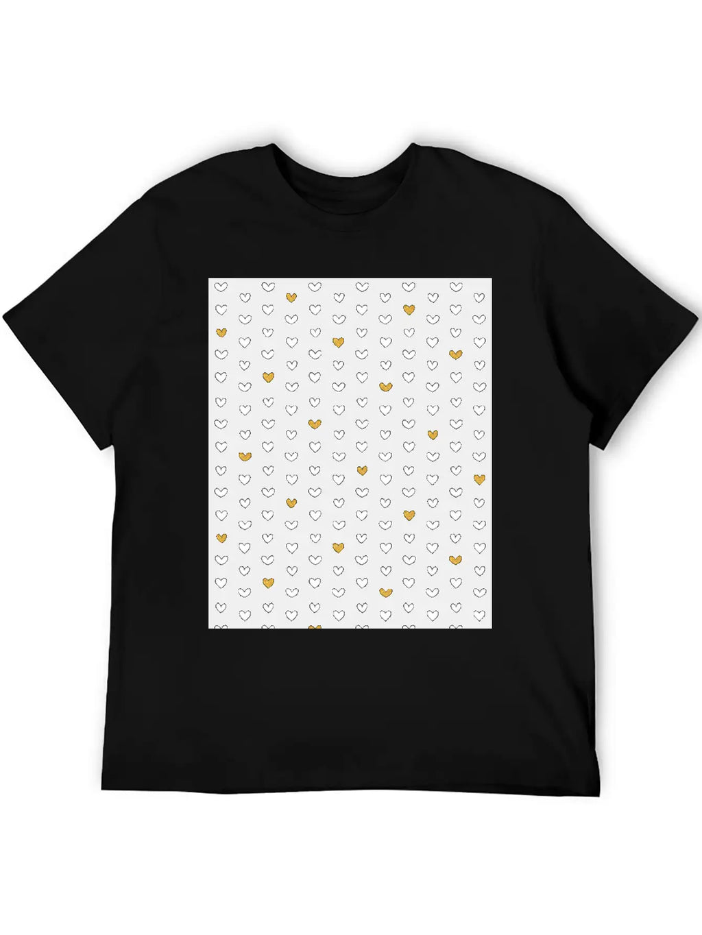 White Gold Heart Pattern On Black Unisex Casual T-Shirt – Clean Design For Daily Comfort