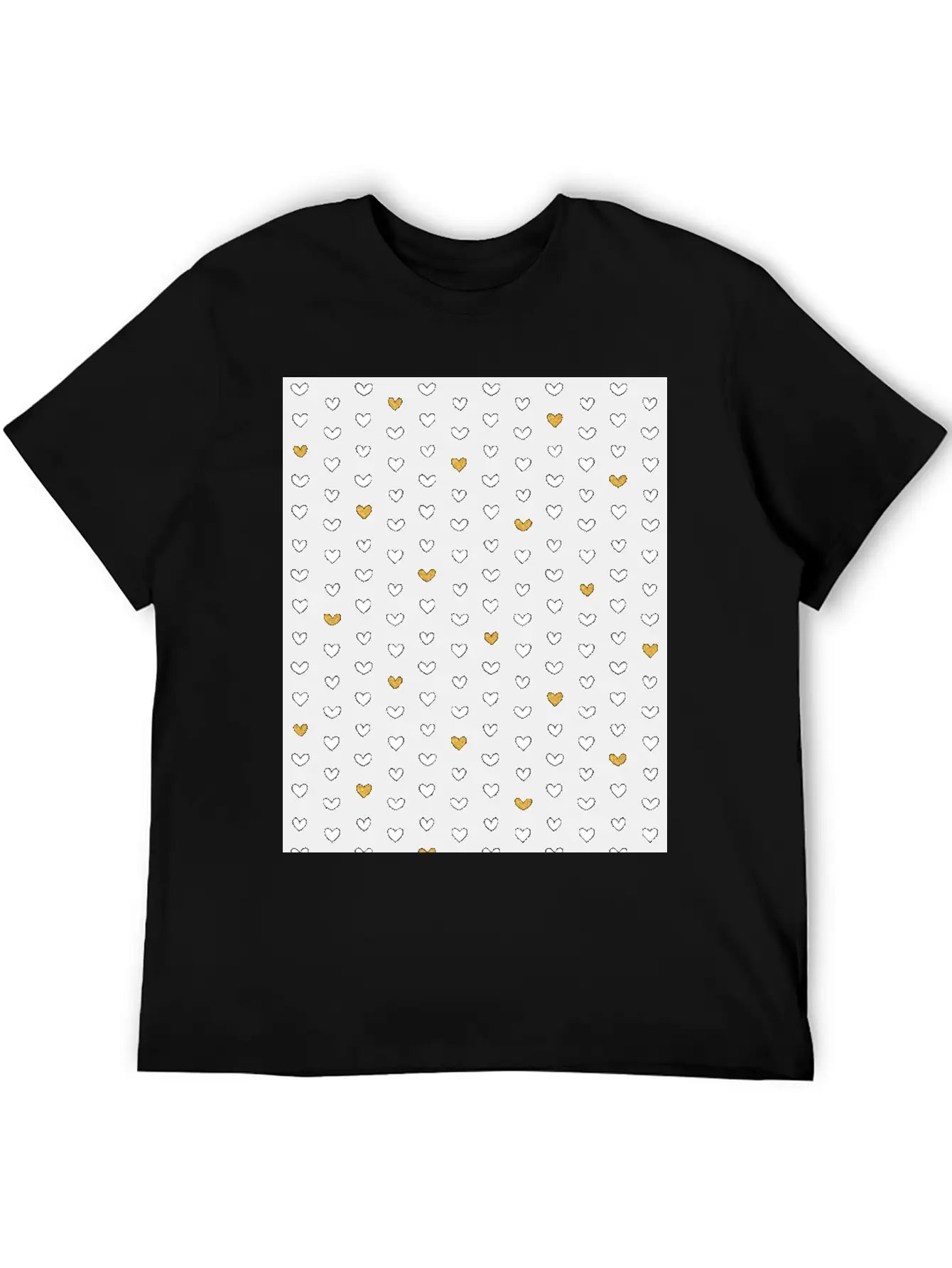 White Gold Heart Pattern On Black Unisex Casual T-Shirt – Clean Design For Daily Comfort