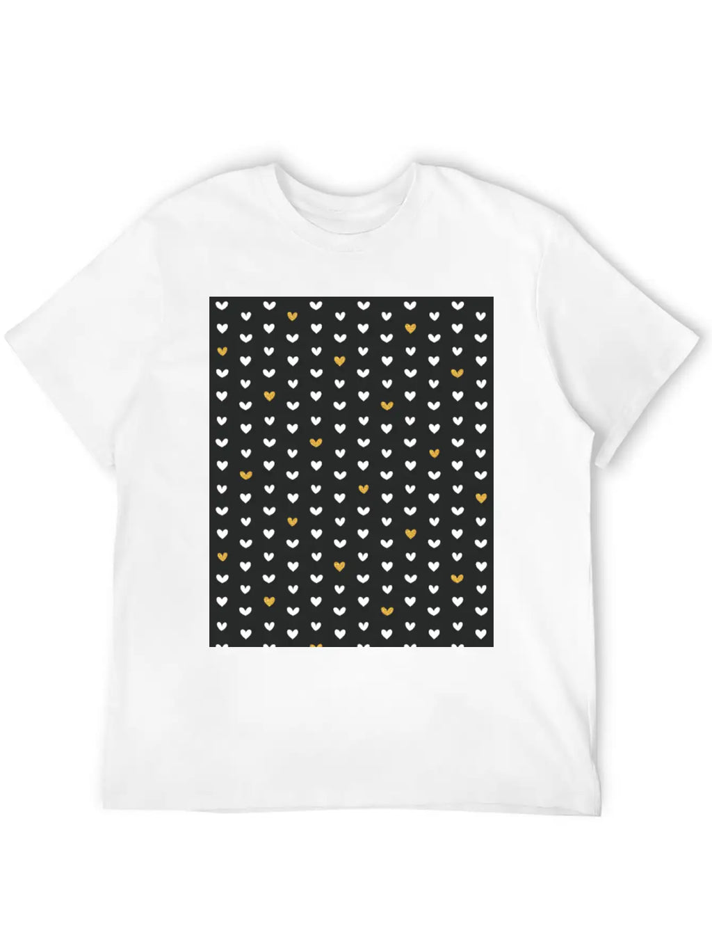 White Gold Heart Pattern On Black Unisex Casual T-Shirt – Clean Design For Daily Comfort