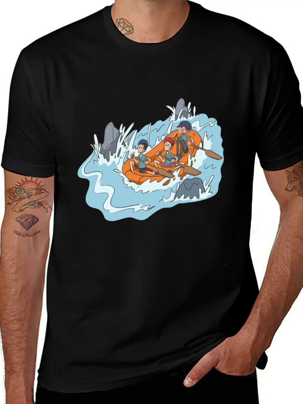 White Water Rafting Through Spray And Rocks Unisex Short Sleeve Soft Cotton T-Shirt – Casual Everyday Wear