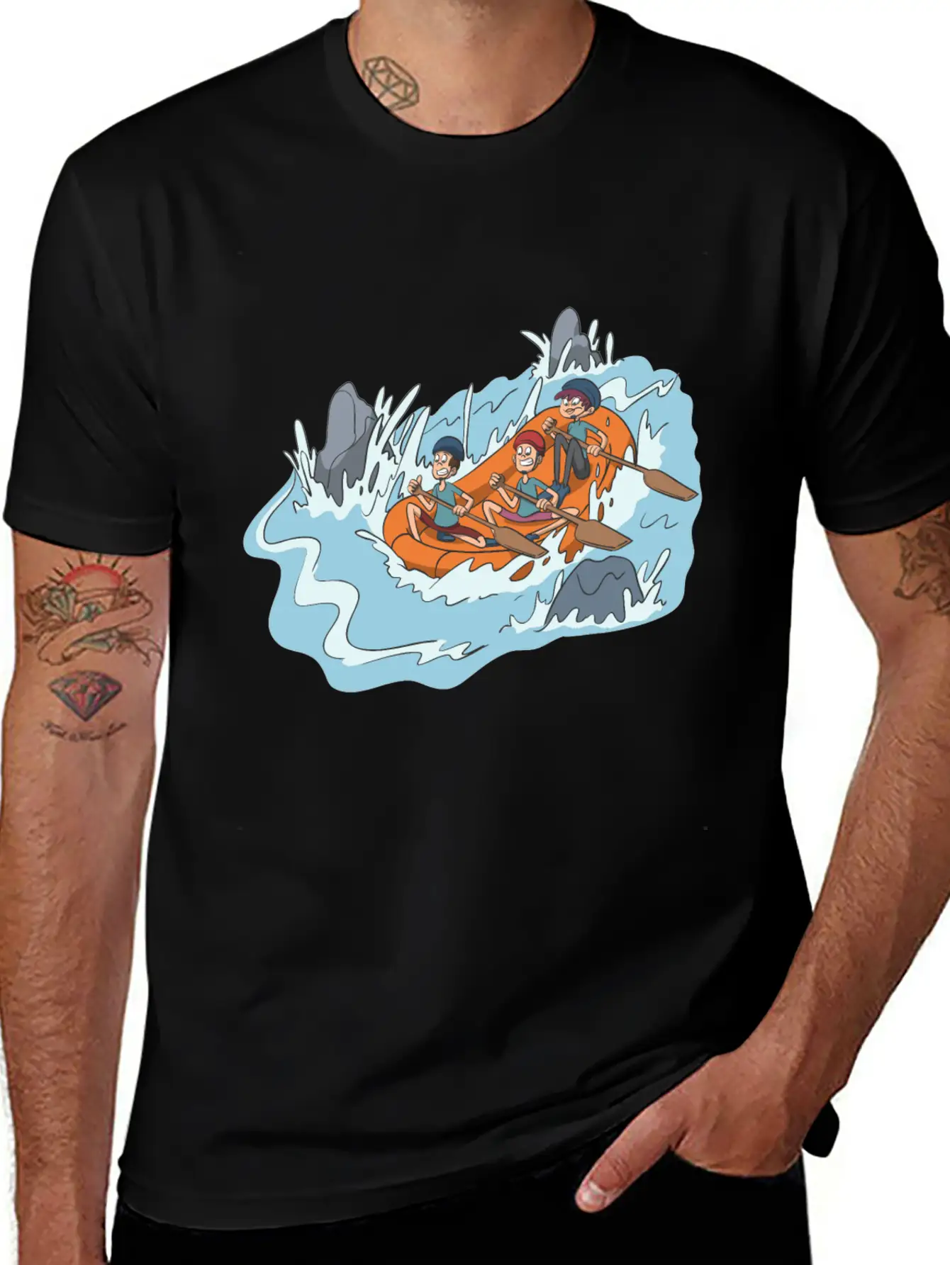 White Water Rafting Through Spray And Rocks Unisex Short Sleeve Soft Cotton T-Shirt – Casual Everyday Wear