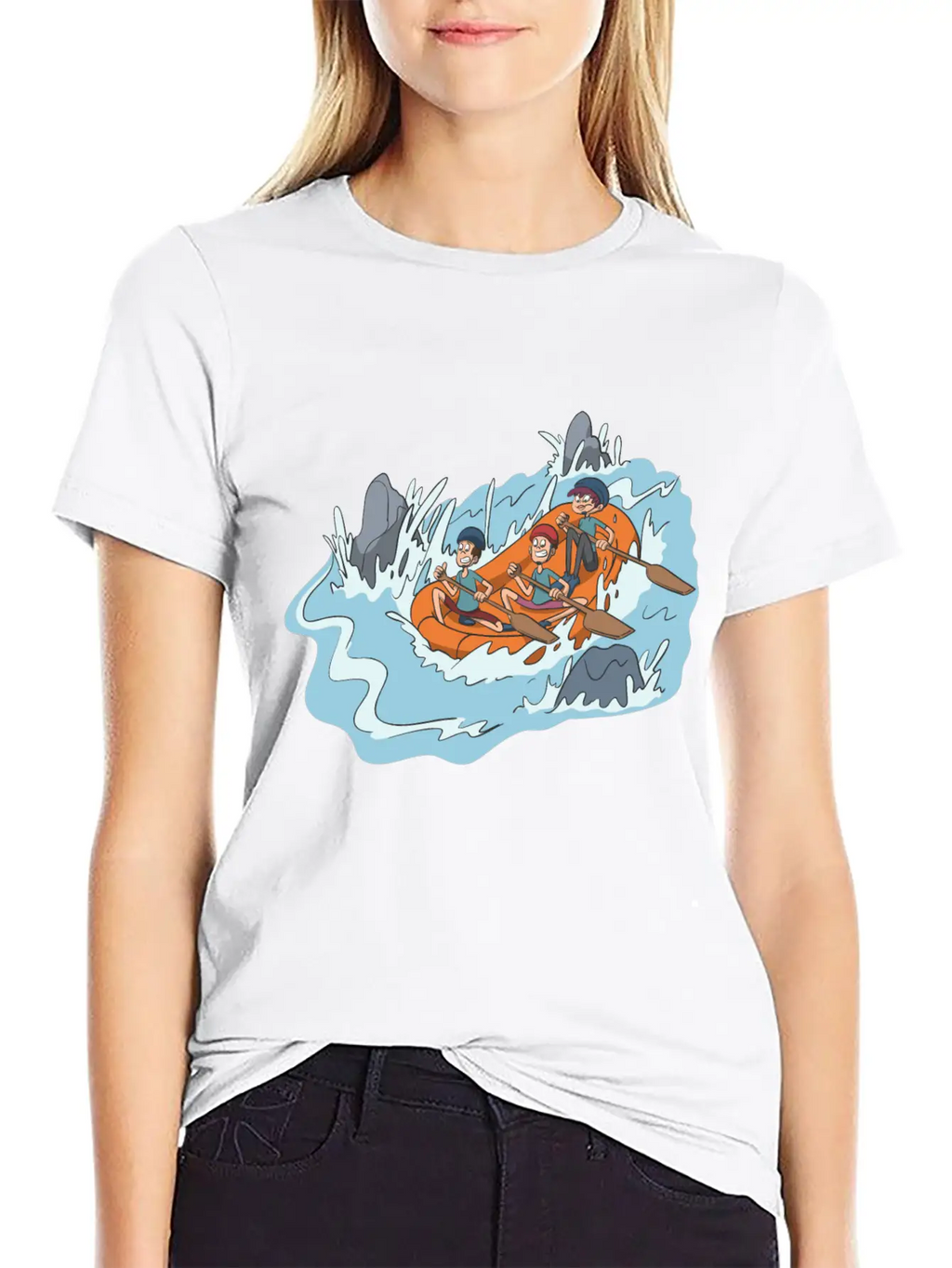 White Water Rafting Through Spray And Rocks Unisex Short Sleeve Soft Cotton T-Shirt – Casual Everyday Wear