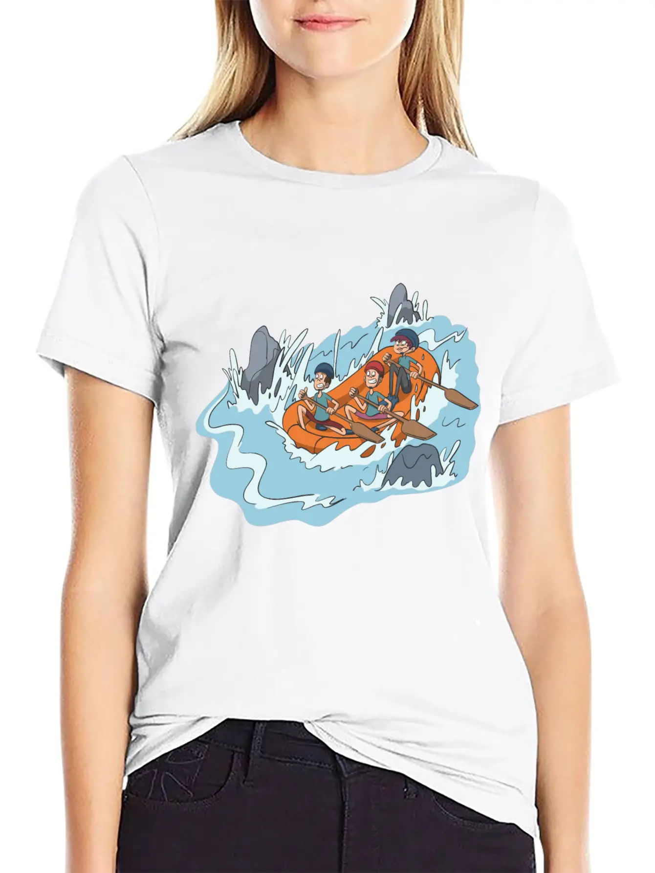 White Water Rafting Through Spray And Rocks Unisex Short Sleeve Soft Cotton T-Shirt – Casual Everyday Wear