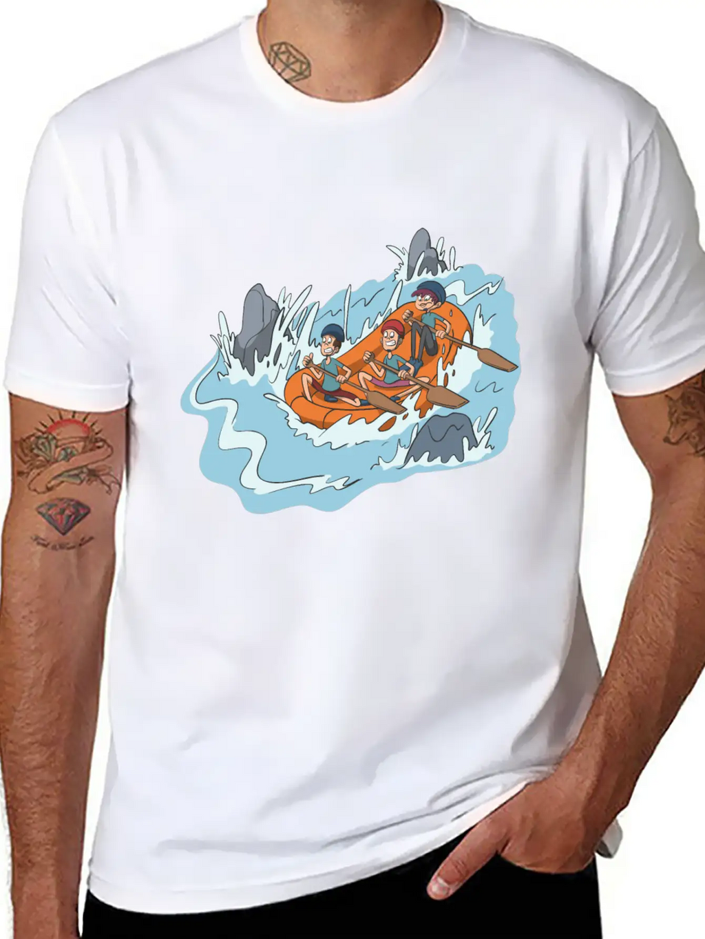White Water Rafting Through Spray And Rocks Unisex Short Sleeve Soft Cotton T-Shirt – Casual Everyday Wear