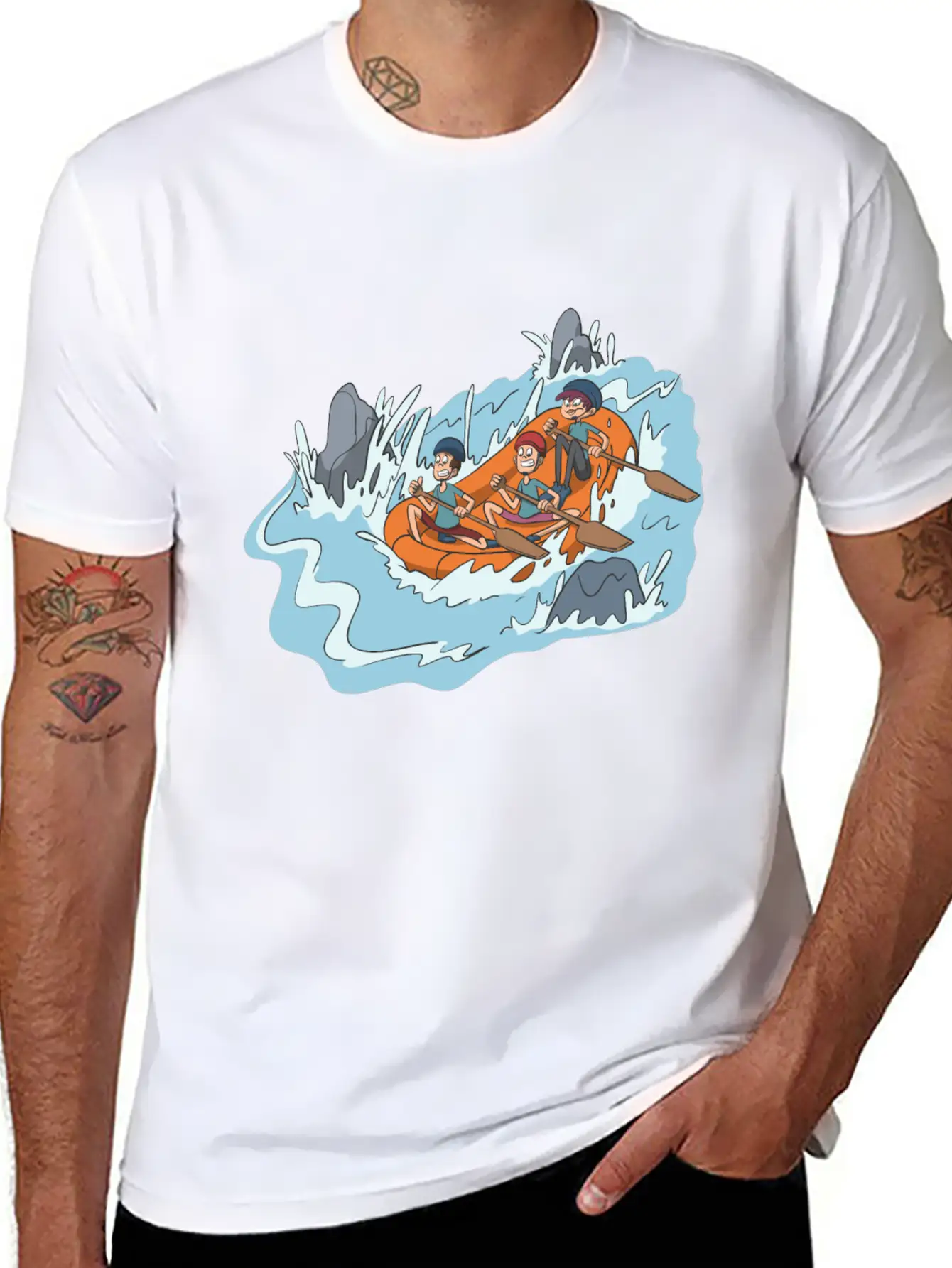 White Water Rafting Through Spray And Rocks Unisex Short Sleeve Soft Cotton T-Shirt – Casual Everyday Wear