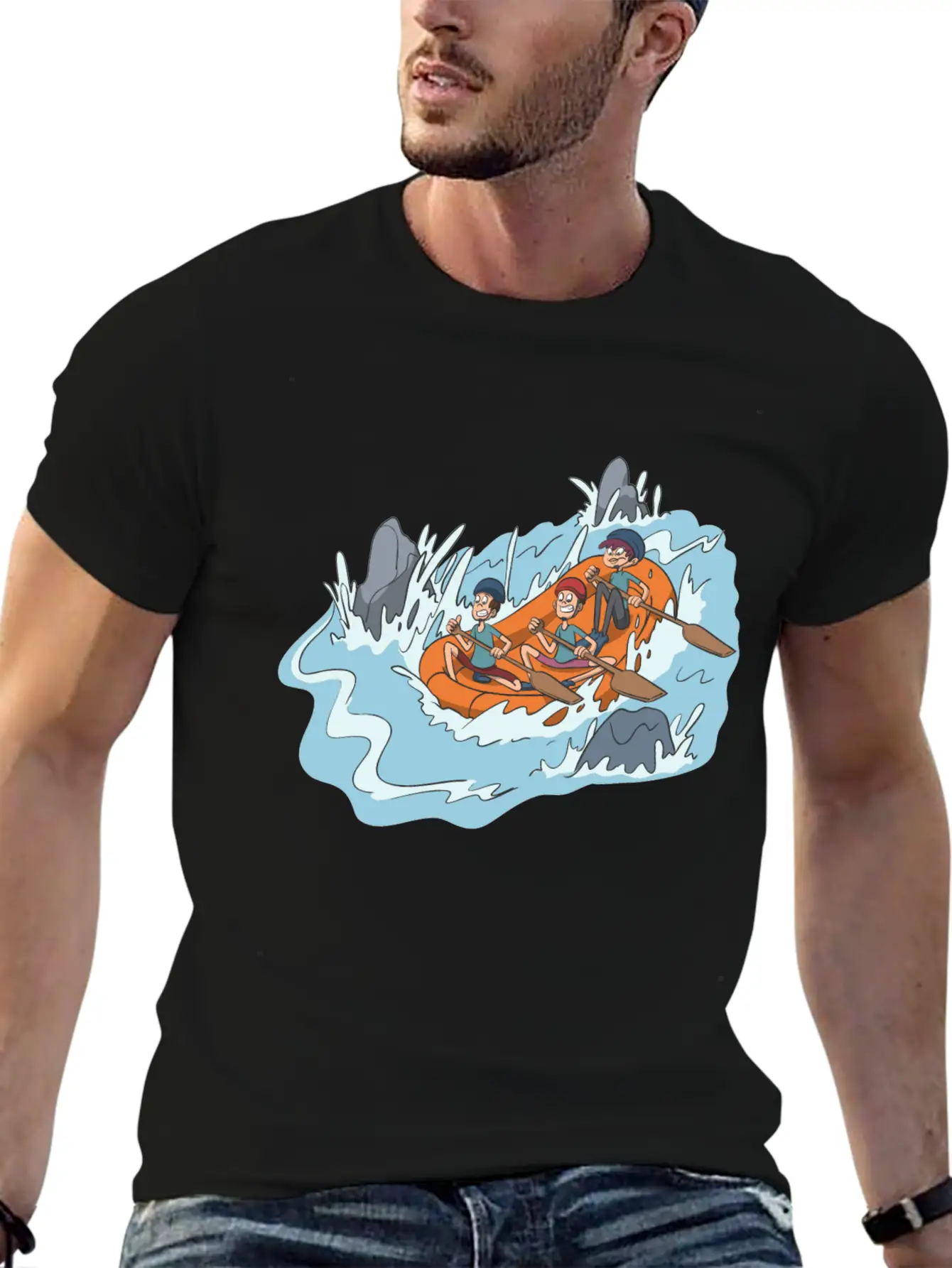 White Water Rafting Through Spray And Rocks Unisex Short Sleeve Soft Cotton T-Shirt – Casual Everyday Wear