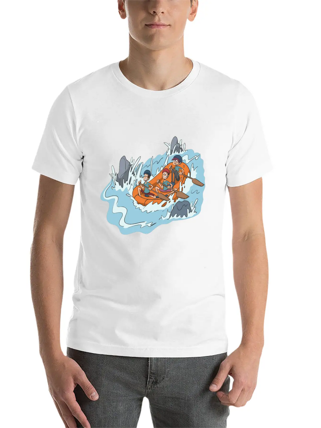 White Water Rafting Through Spray And Rocks Unisex Short Sleeve Soft Cotton T-Shirt – Casual Everyday Wear