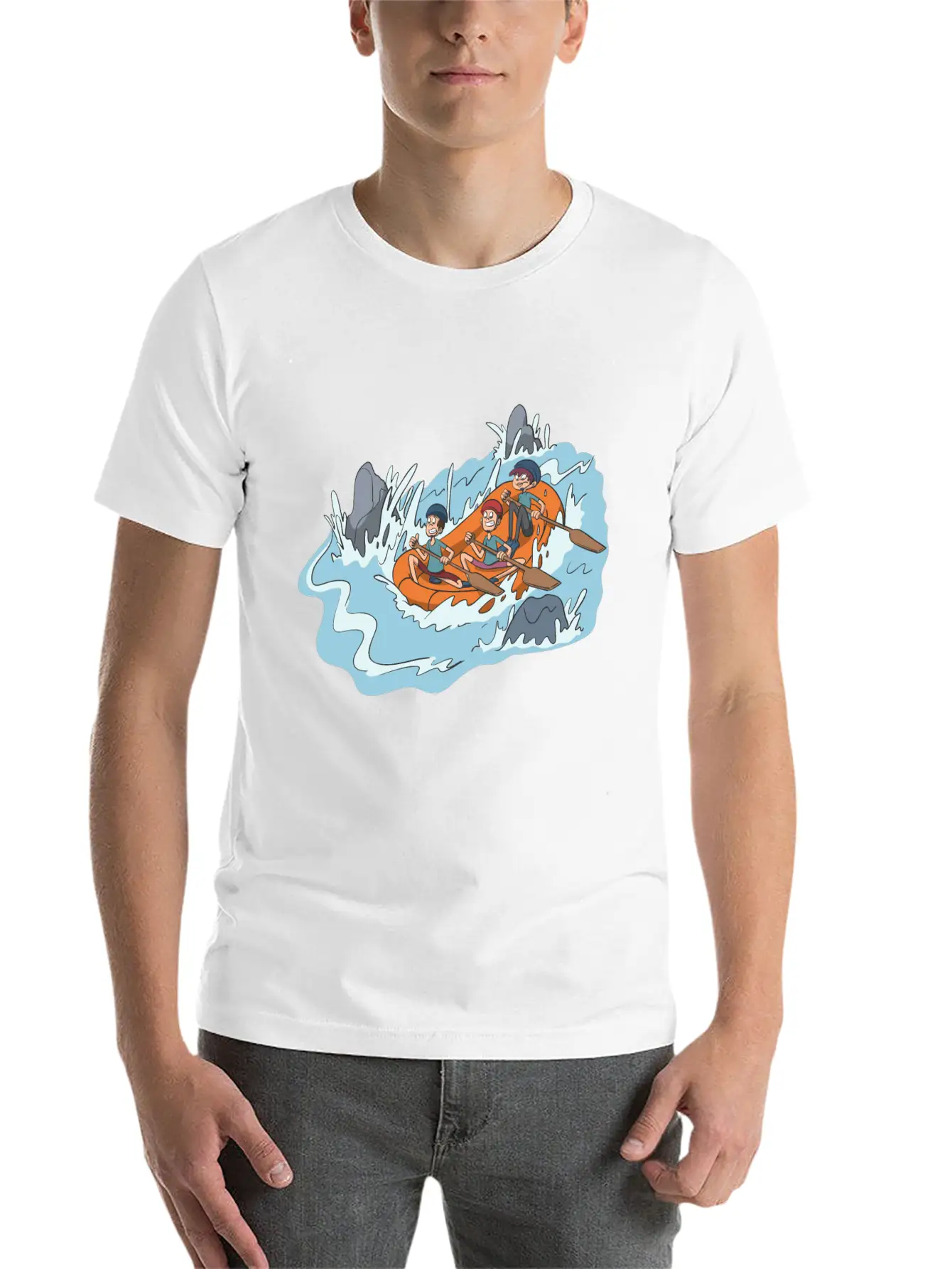 White Water Rafting Through Spray And Rocks Unisex Short Sleeve Soft Cotton T-Shirt – Casual Everyday Wear