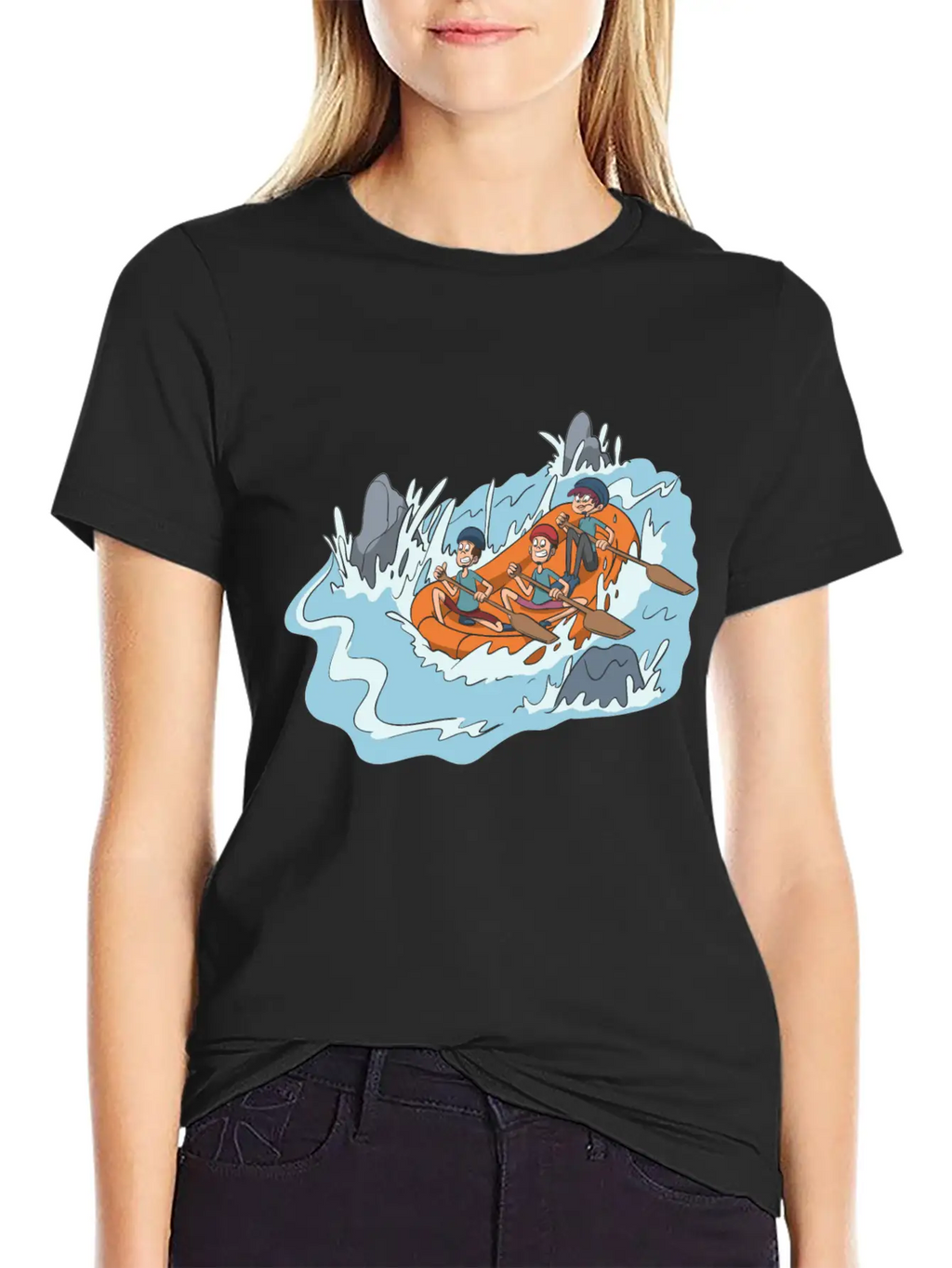 White Water Rafting Through Spray And Rocks Unisex Short Sleeve Soft Cotton T-Shirt – Casual Everyday Wear