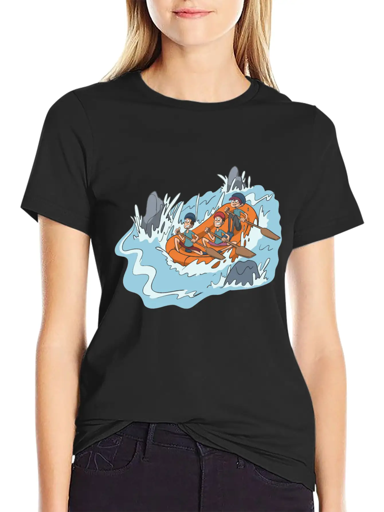 White Water Rafting Through Spray And Rocks Unisex Short Sleeve Soft Cotton T-Shirt – Casual Everyday Wear