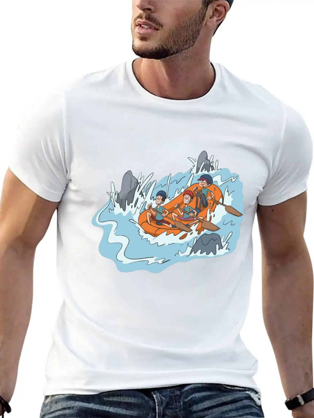 White Water Rafting Through Spray And Rocks Unisex Short Sleeve Soft Cotton T-Shirt – Casual Everyday Wear