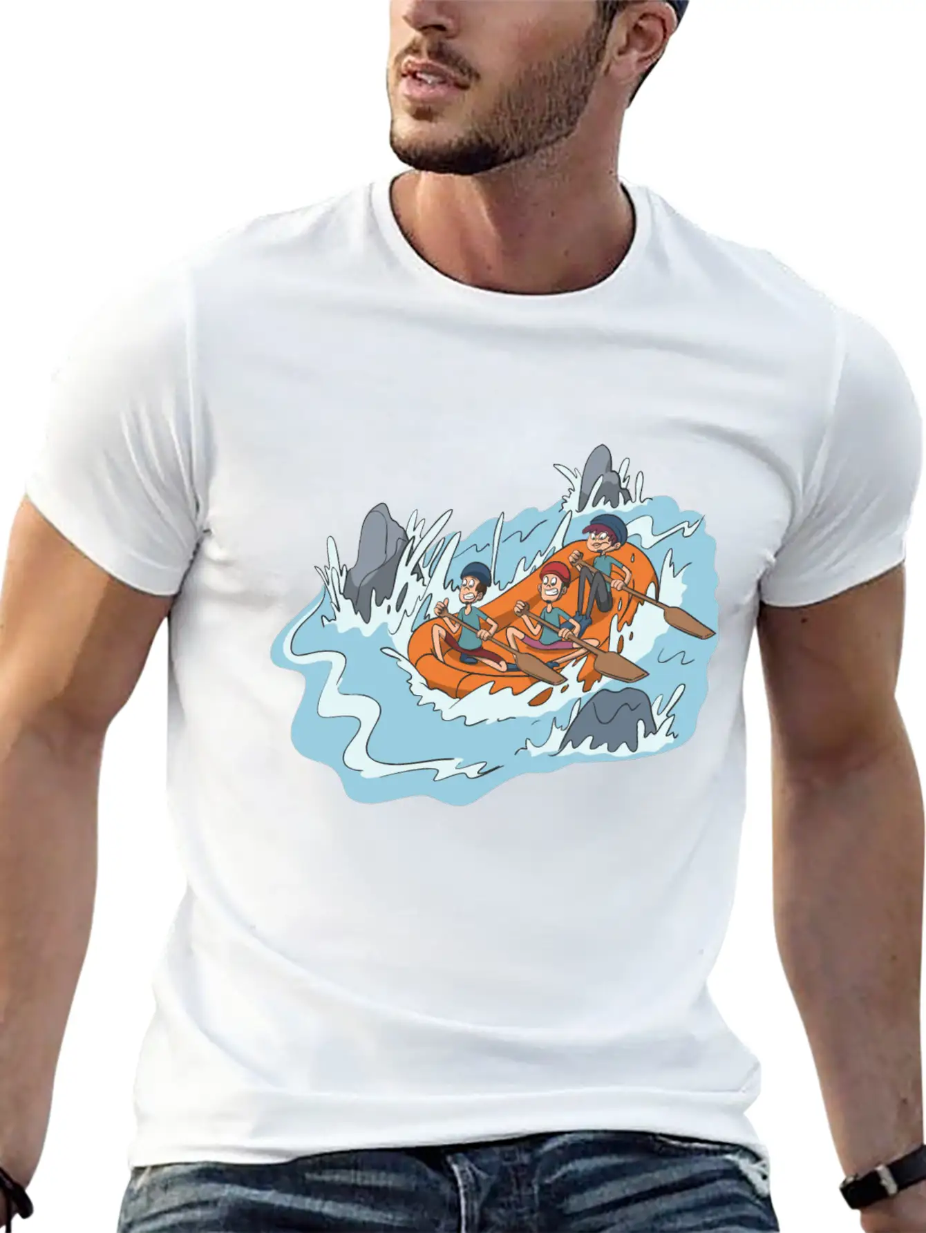 White Water Rafting Through Spray And Rocks Unisex Short Sleeve Soft Cotton T-Shirt – Casual Everyday Wear
