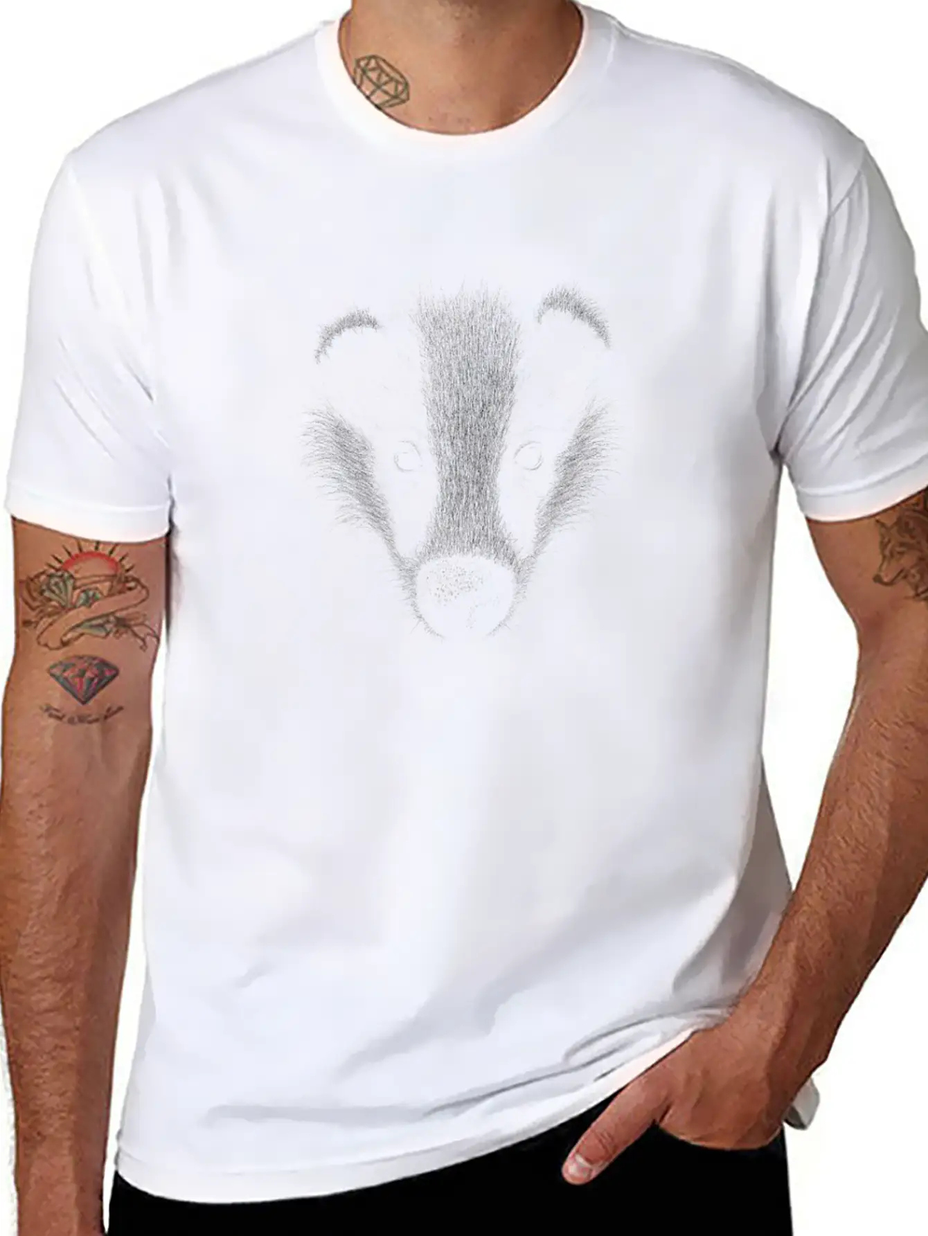 WildLife Sketch-Art Badger Pencil Drawing Stylish Everyday T-Shirt – Unisex Basic Cotton Tee