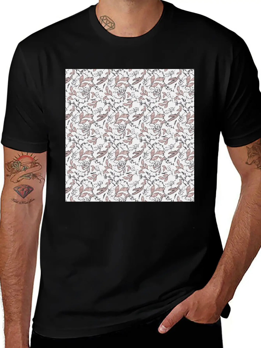 Winter Botanical Rose Gold Black Pattern Stylish Everyday T-Shirt – Unisex Basic Cotton Tee